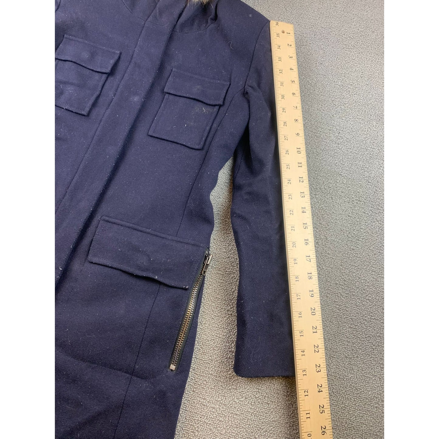SAM Parka Women's Size Small Blue Jacket Wool Blend Real Fur Hood