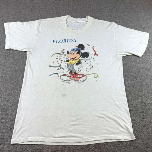 Vintage Disney Men's Size Medium White Mickey Mouse Florida T Shirt Confetti