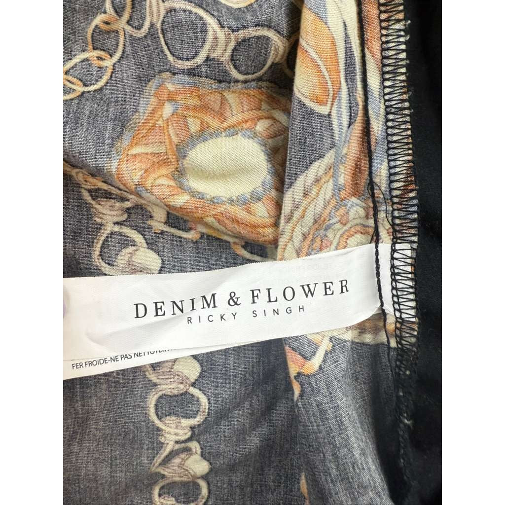 Denim & Flower Ricky Singh Mens S Baroque Chain Tassel Print Light Bomber Jacket