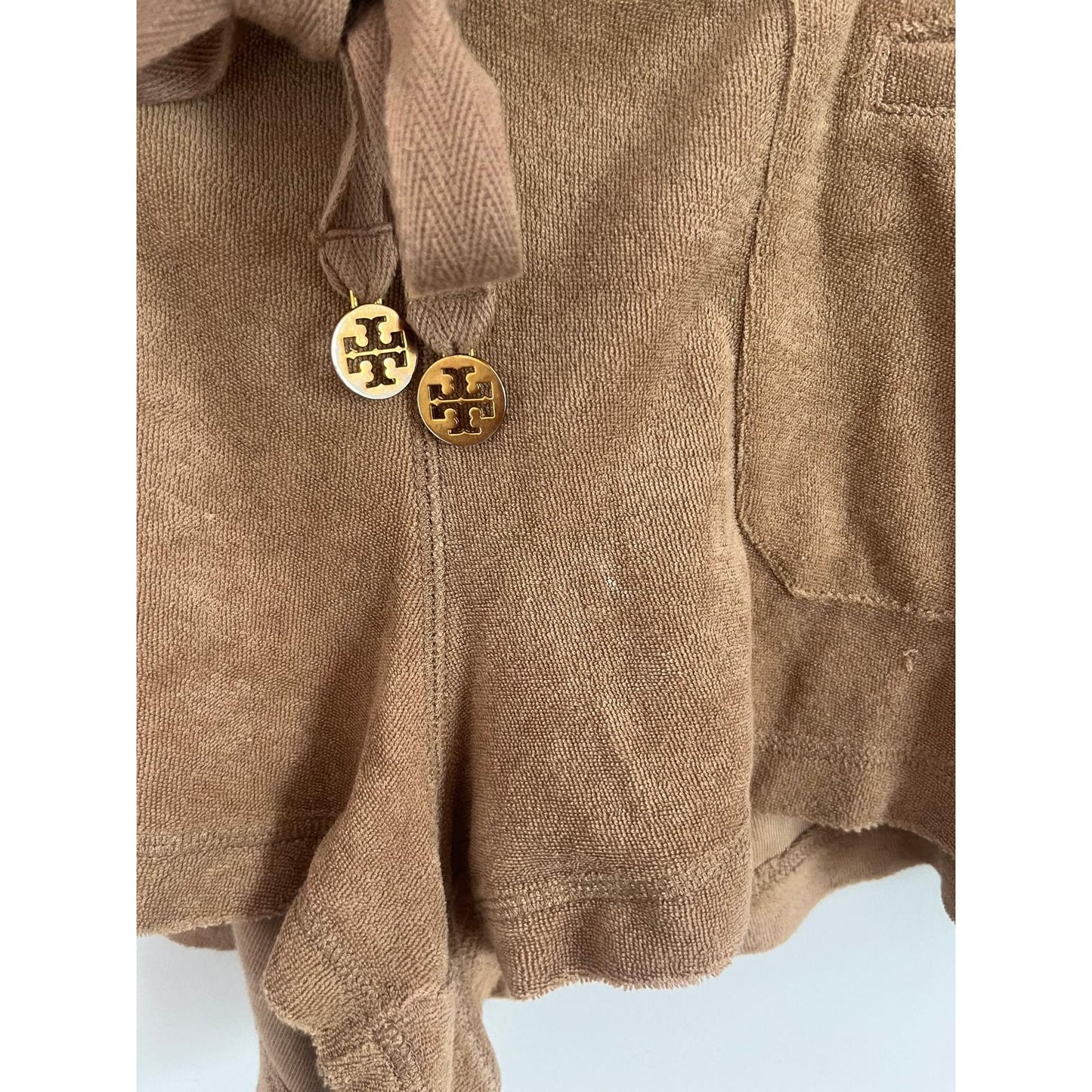 Tory Burch Velour Lounge Shorts Womens Small Logo Drawstring Terrycloth Brown