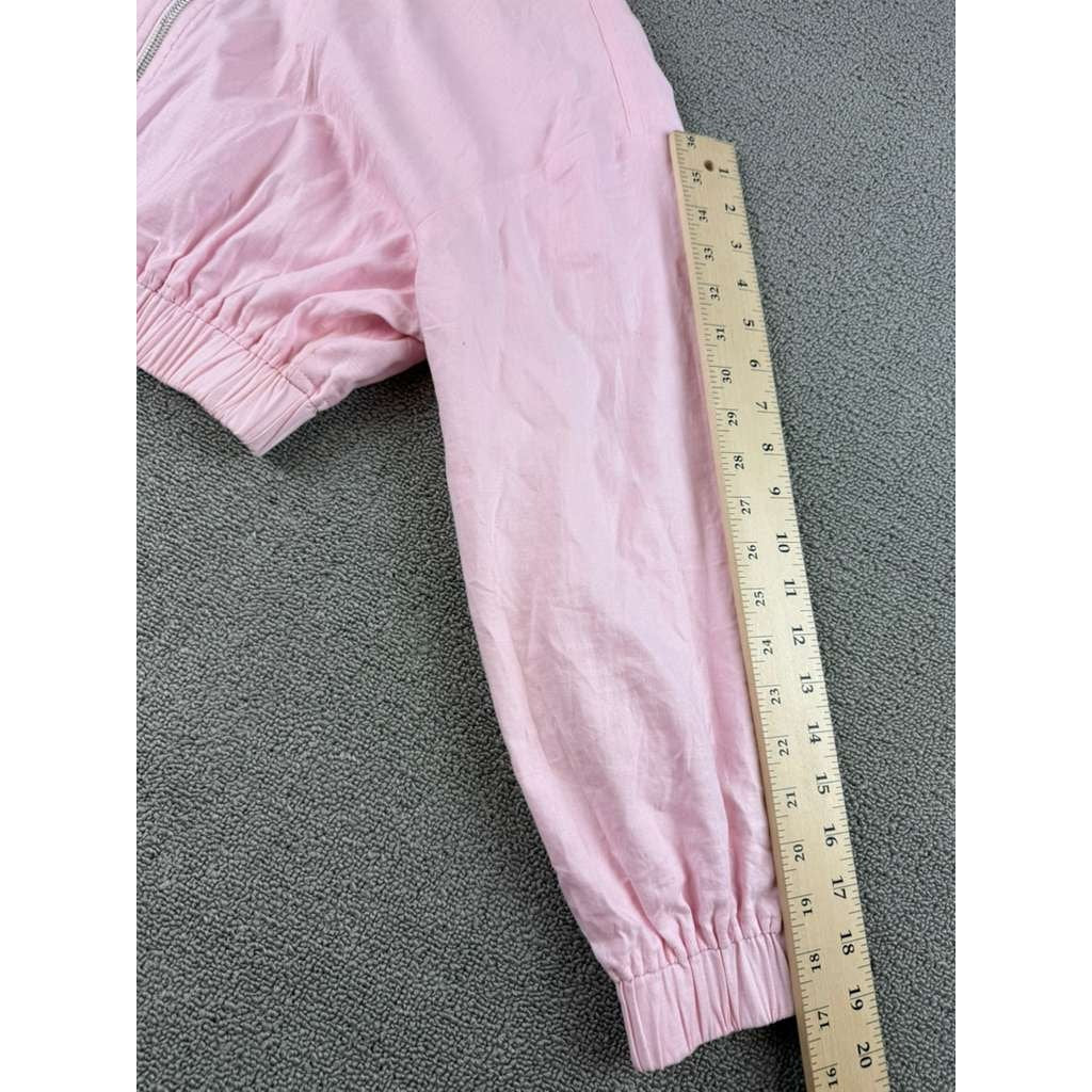 Zara Cropped Jacket Women S Pink Zip Front Elastic Hem Long Sleeve Ribbed Cuffs