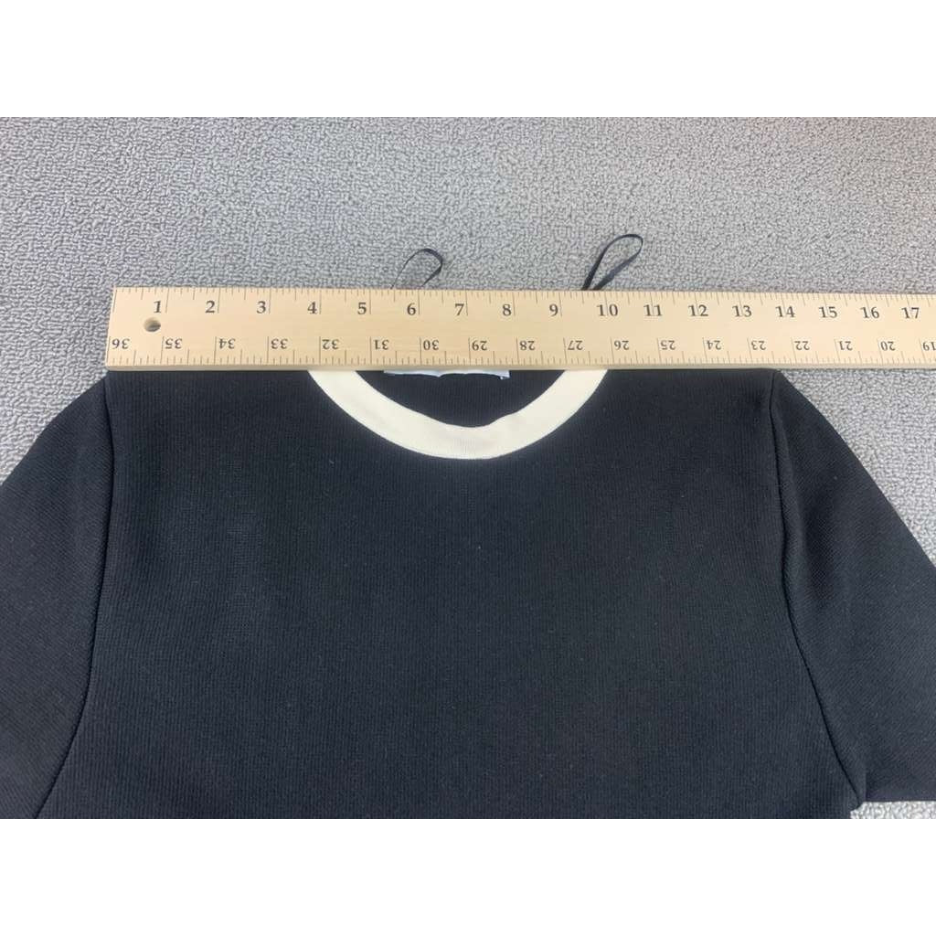Zara Women XS Black Short Knit Pleated Dress Contrast Trim Pockets Gold Buttons