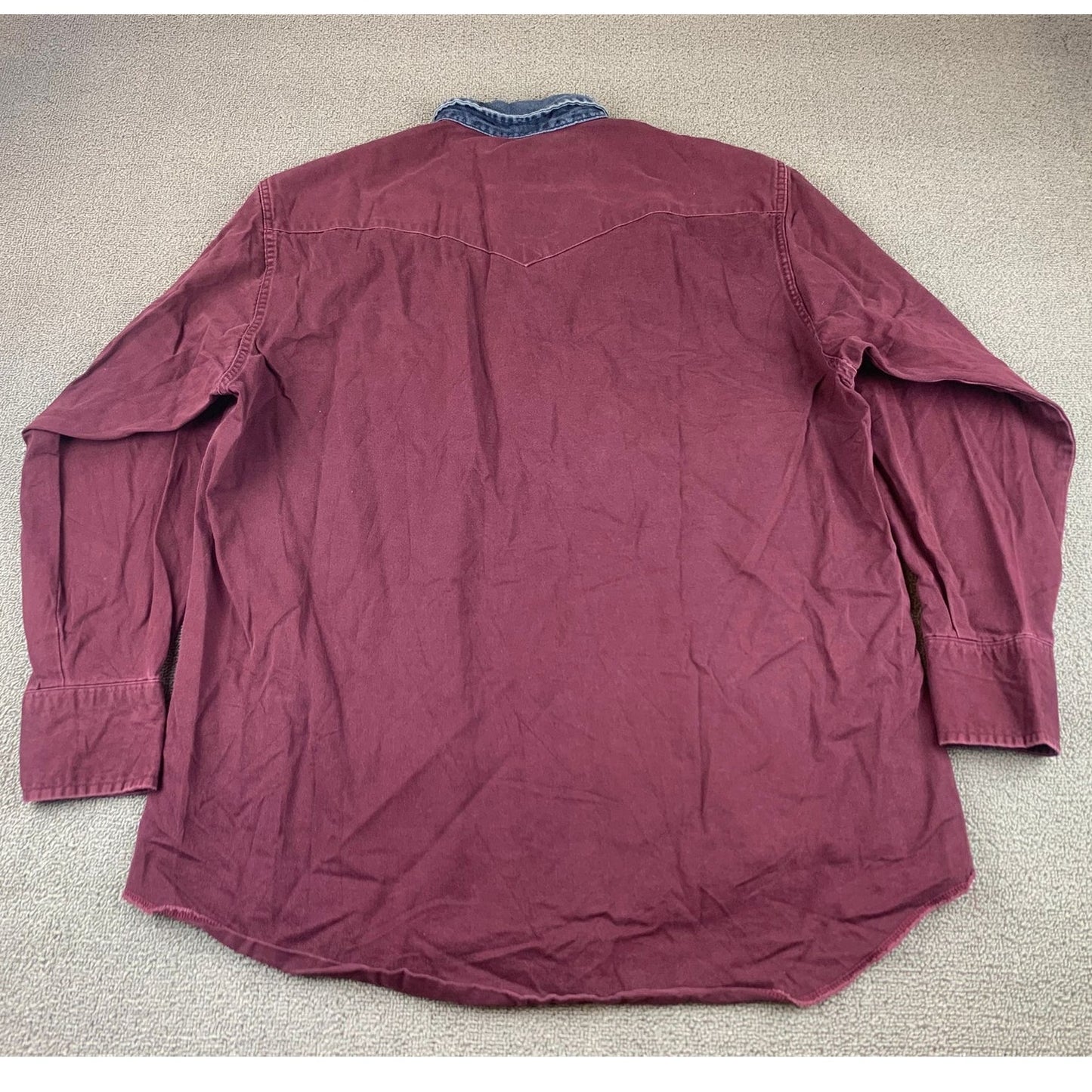Vintage Wrangler Men 17 1/2 -35 Maroon Denim X-Long Tails Shirt USA Made