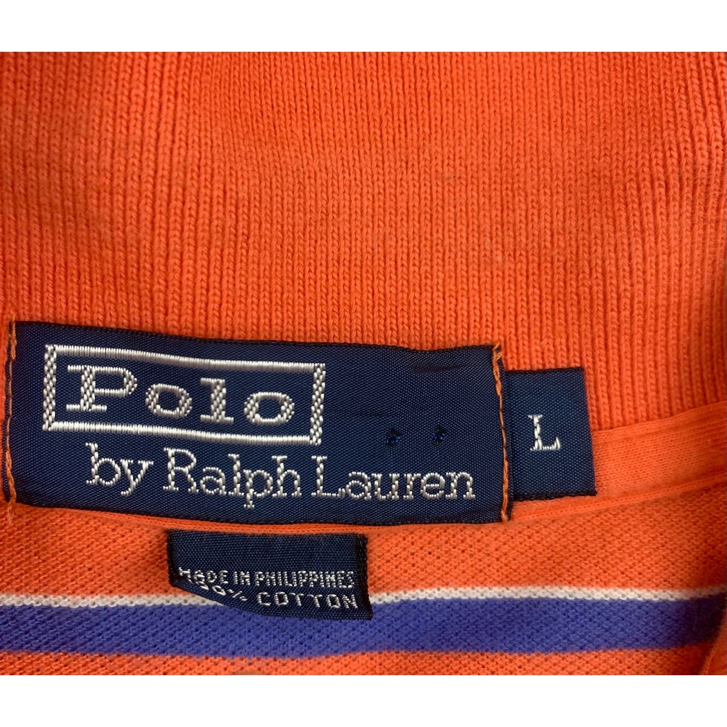 Polo By Ralph Lauren Men's L Orange Blue Striped Short Sleeve Polo Shirt
