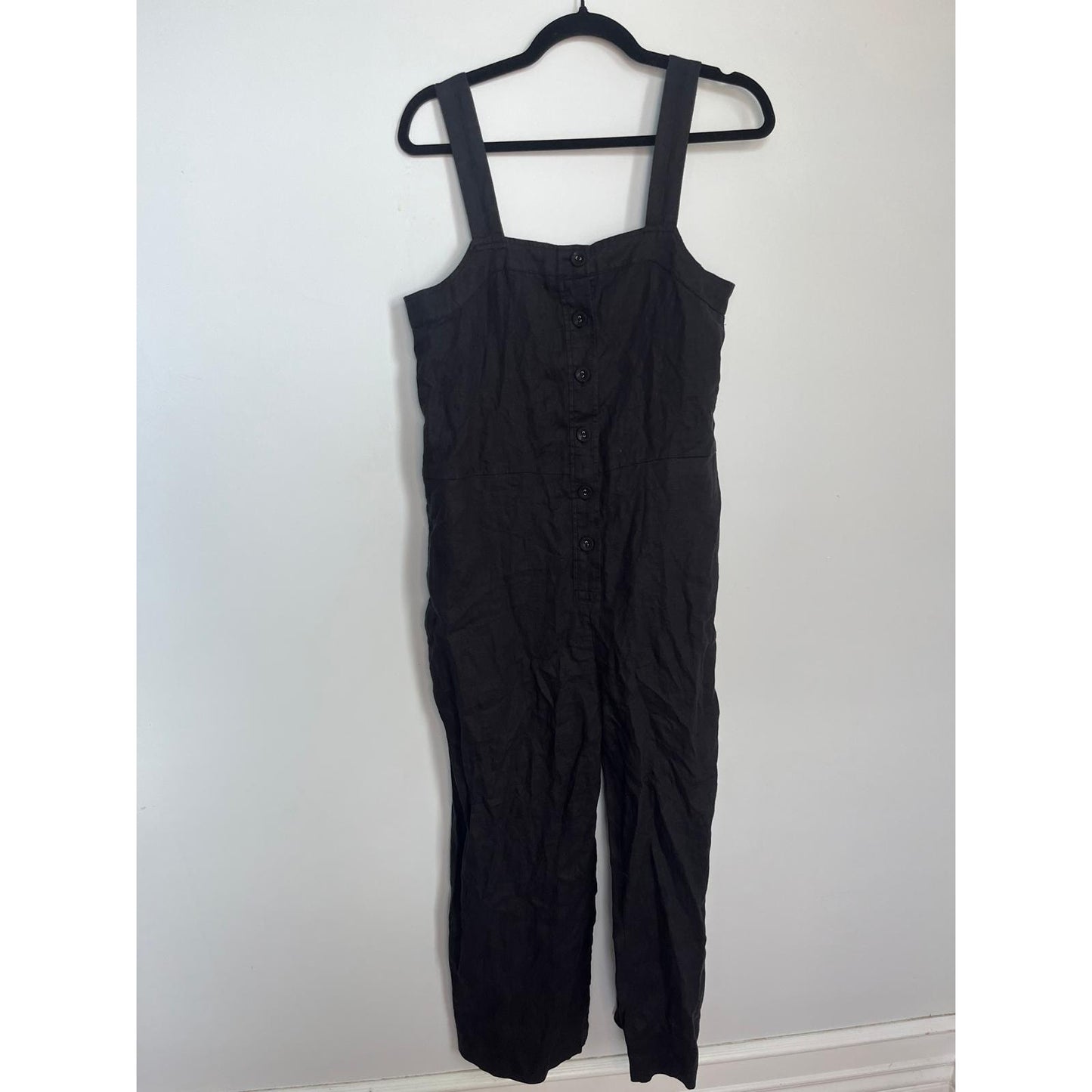 Everlane Linen Overalls Women 4 Black Wide Leg Jumpsuit
