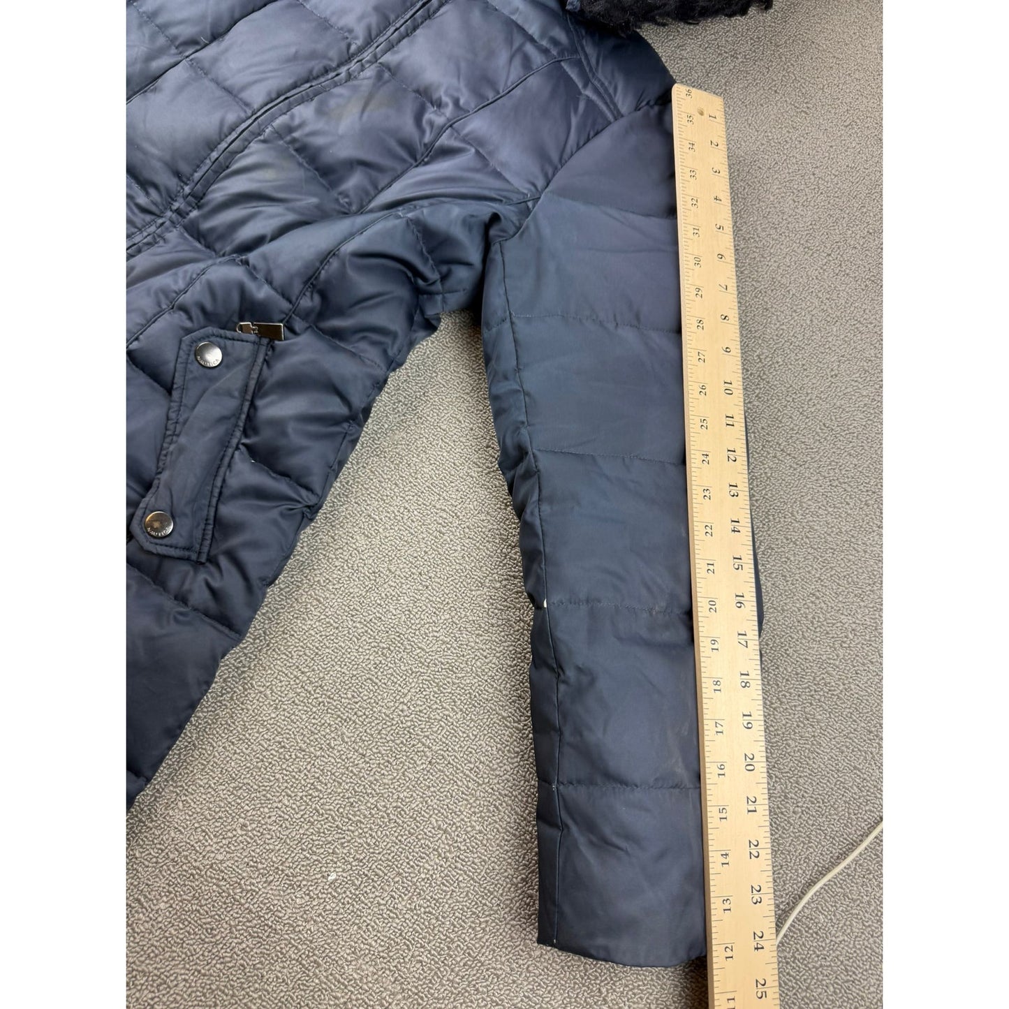Nautica Women's Medium Navy Blue Hooded Fur Trim Puffer Coat