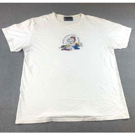 Vintage Peanuts Collection Large White T Shirt Embroidered Snoopy Books Graphic