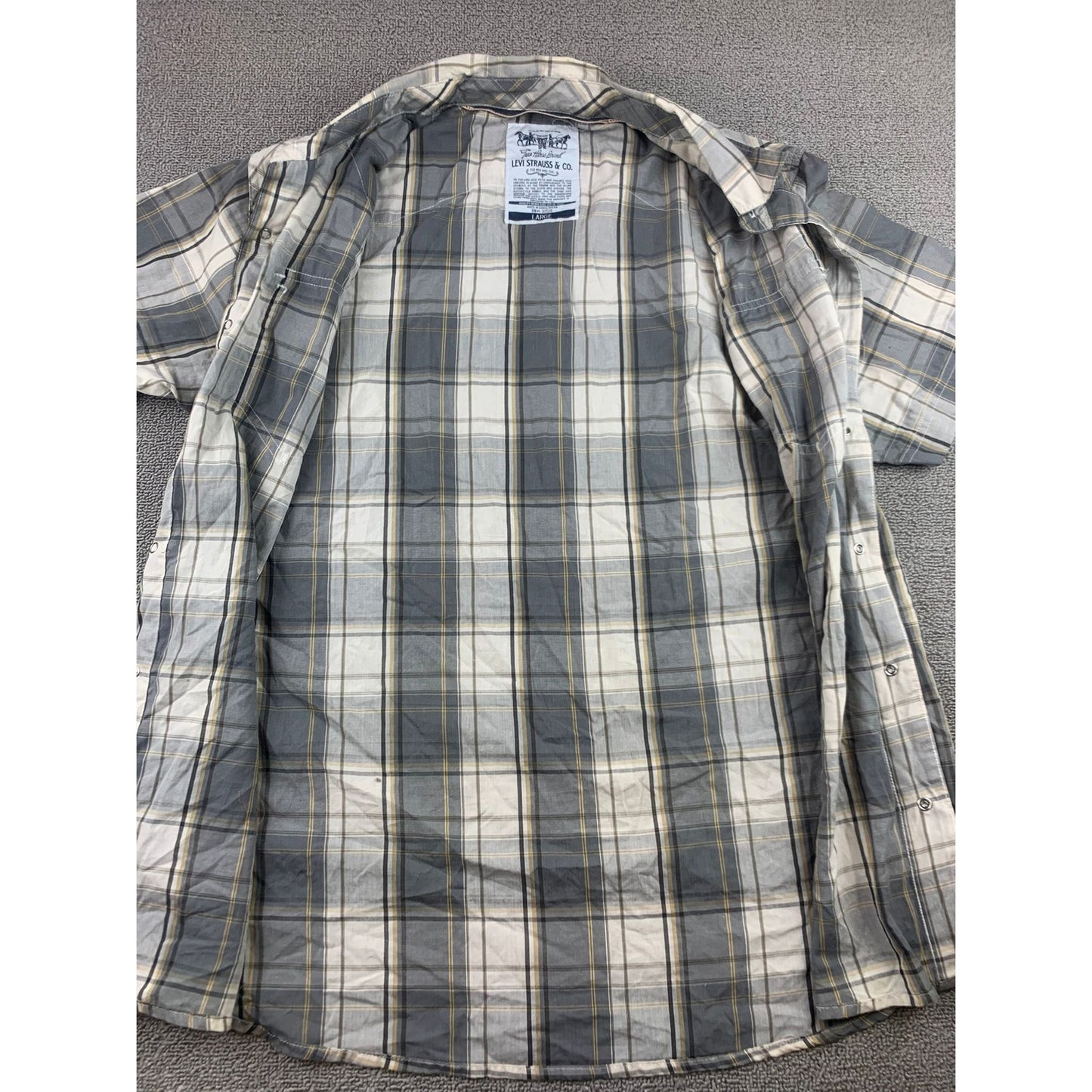Levi’s Western Snap Shirt Men's L Gray Plaid Short Sleeve Pearl Snaps