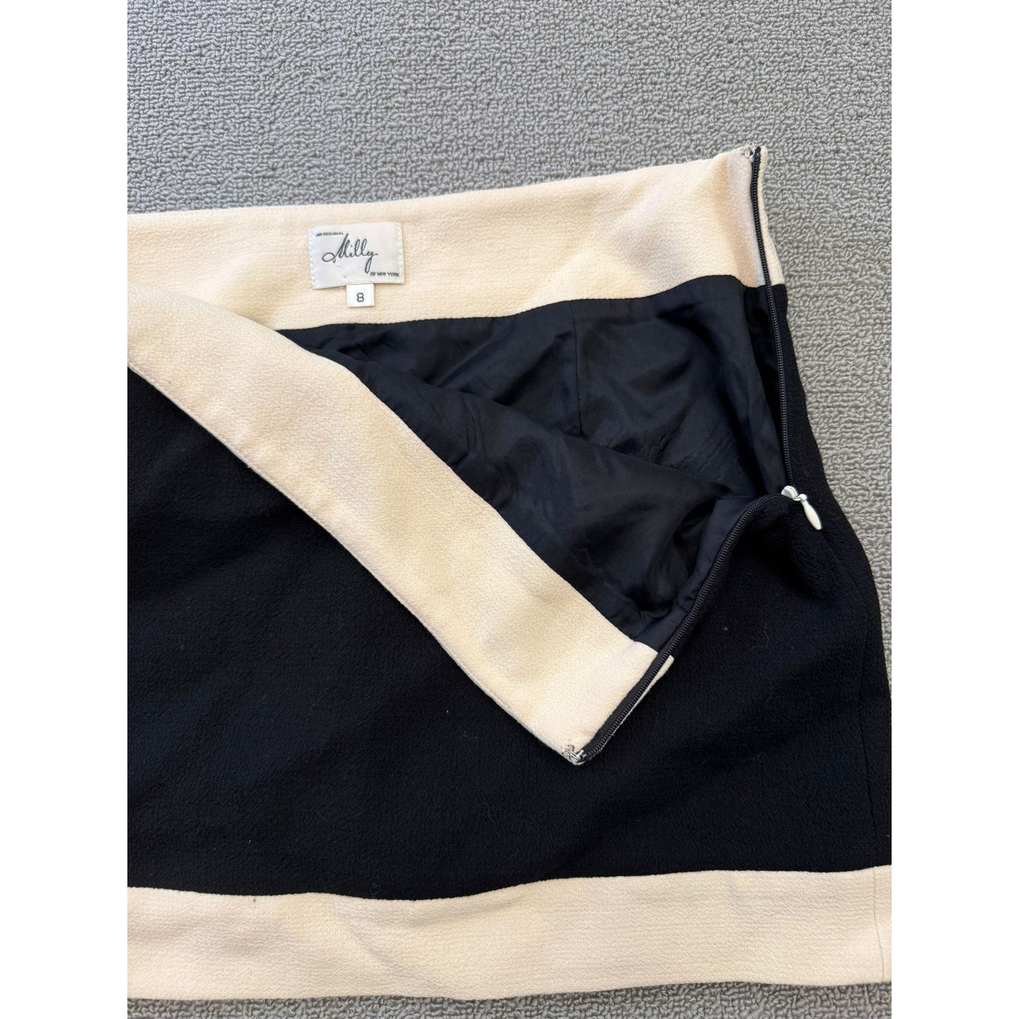 MILLY Women's 8 Black Mini Skirt Ivory Colorblock Trim