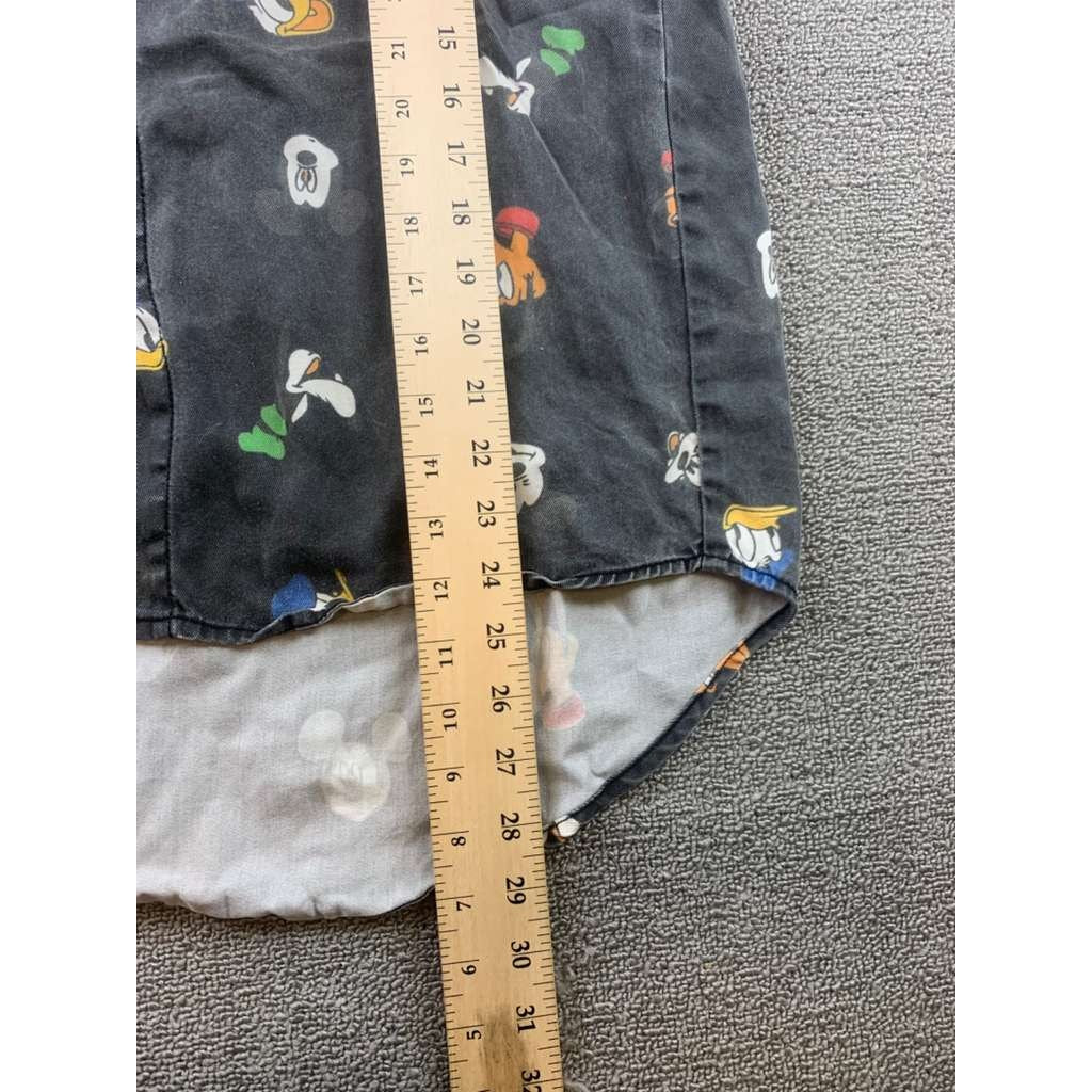 GDN Disney Characters Button Down Shirt Black Donald Goofy Mickey Pluto- Size M