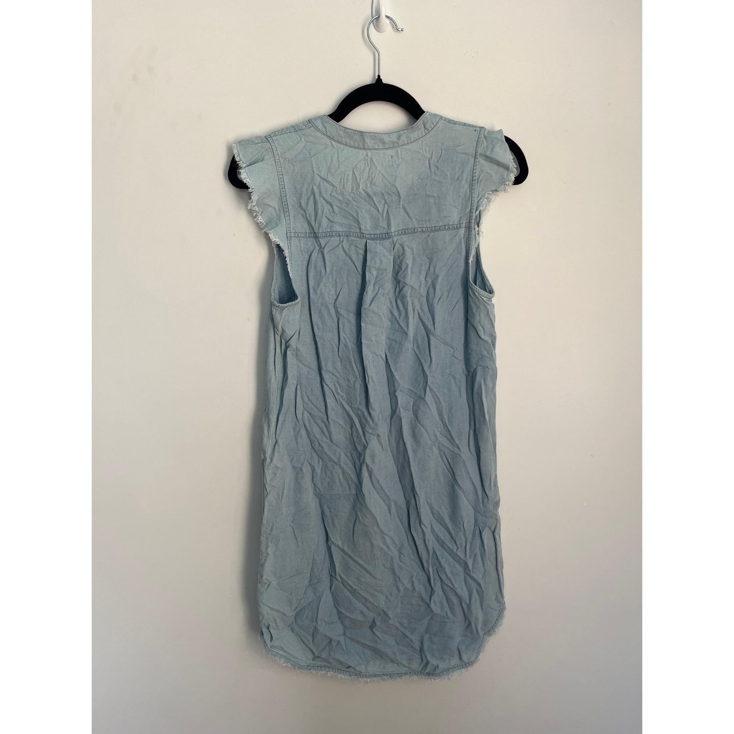 Splendid Sleeveless Henley Dress Women XS Blue Chambray Frayed Hem Casual