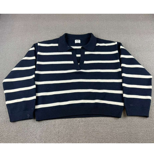 Cotton On Lux Collared Polo Sweater Women S Navy White Stripe Cropped Preppy