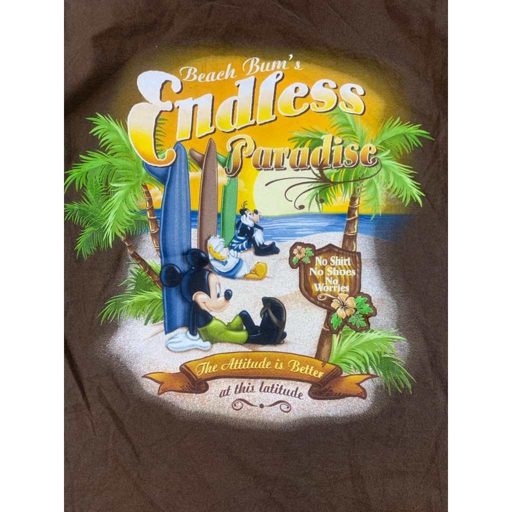 Disney Men's Size Large Brown Endless Paradise Mickey Mouse Graphic Graphic Tee