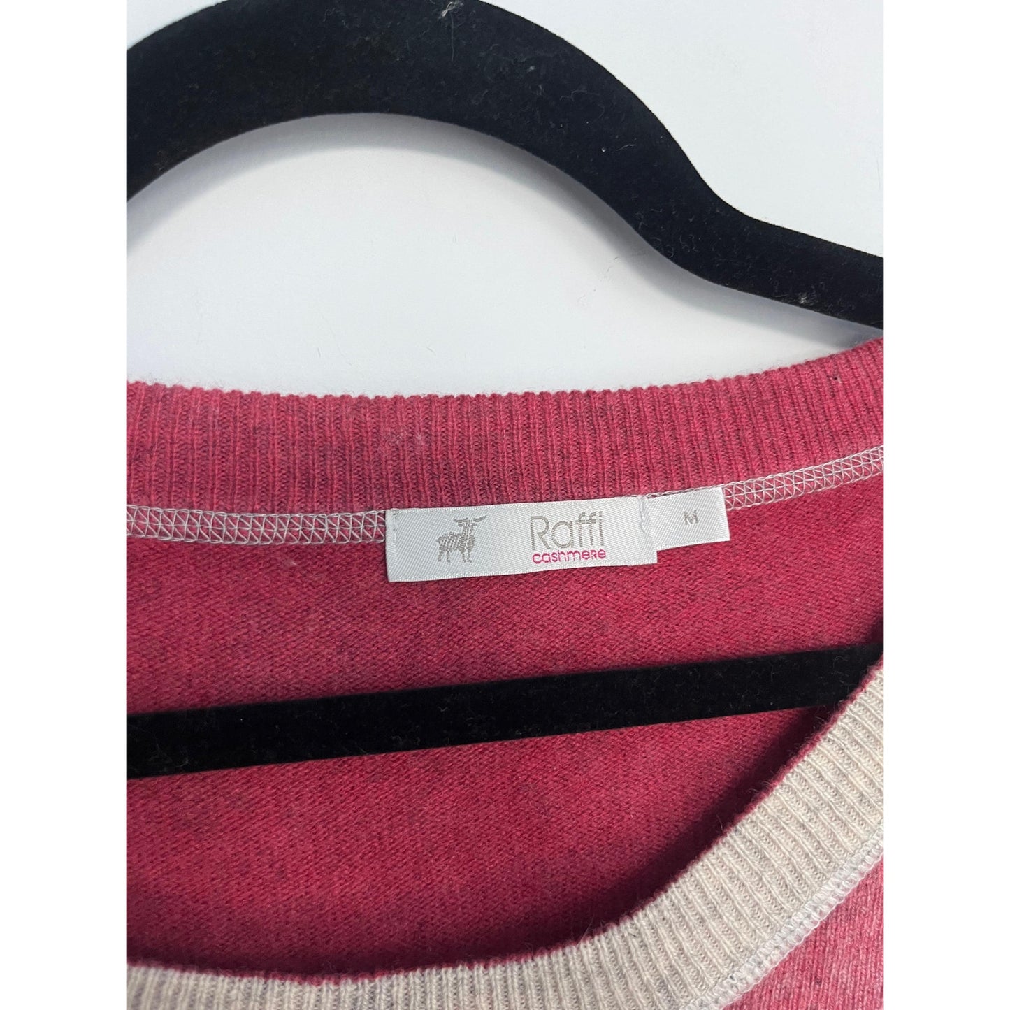 Raffi Cashmere Raglan Sweater Women M Red Contrast Stitch Crewneck