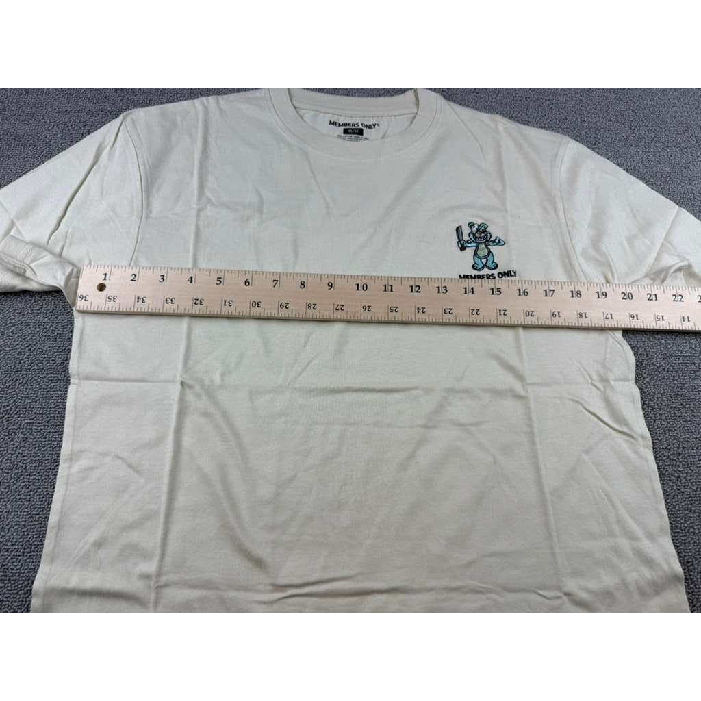 Members Only T Shirt Men M Cream Embroidered Scary Bear Knife Graphic Cotton