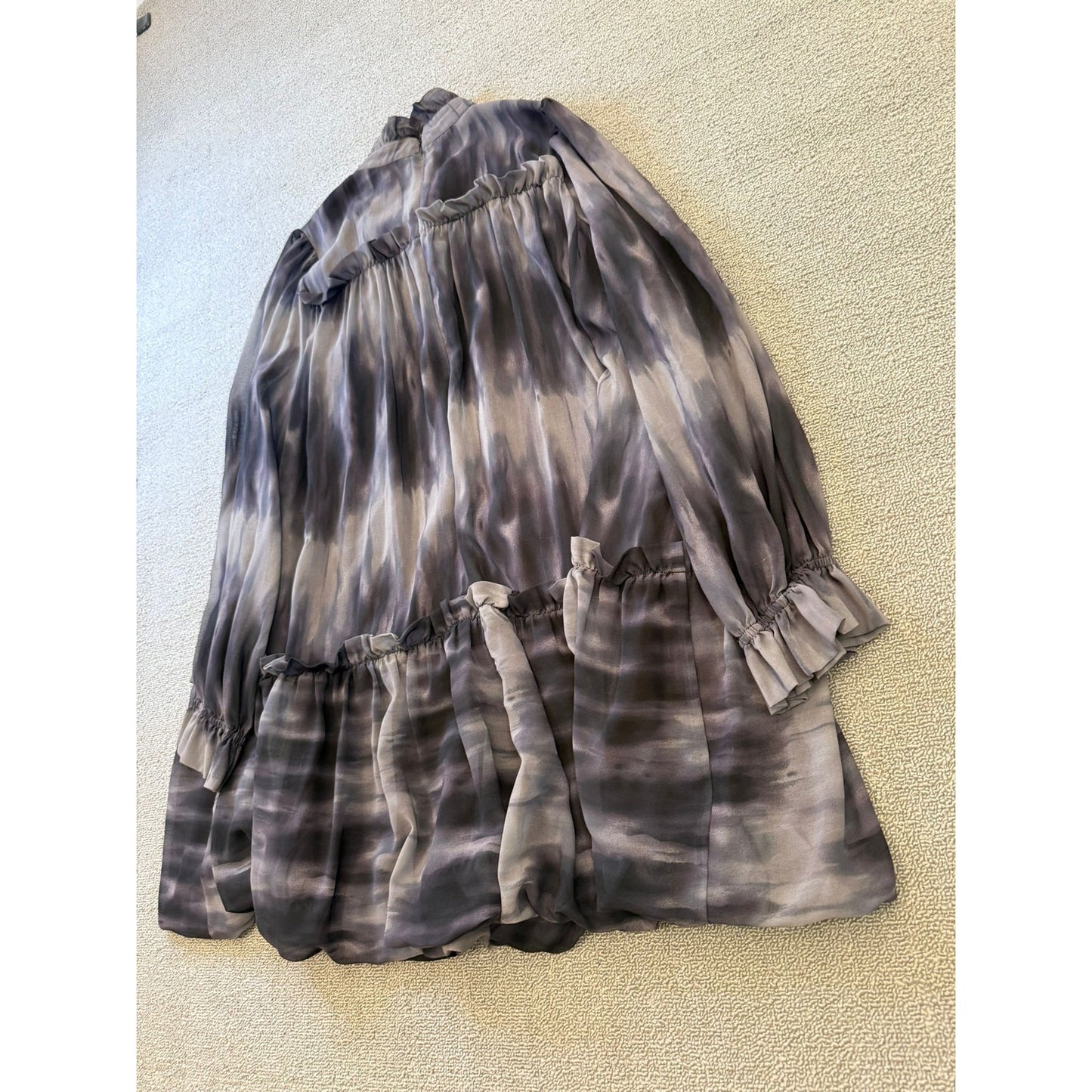 TOCCIN x DTA Women's 10 Black White Tie-Dye Ruffled Tiered Mini Dress