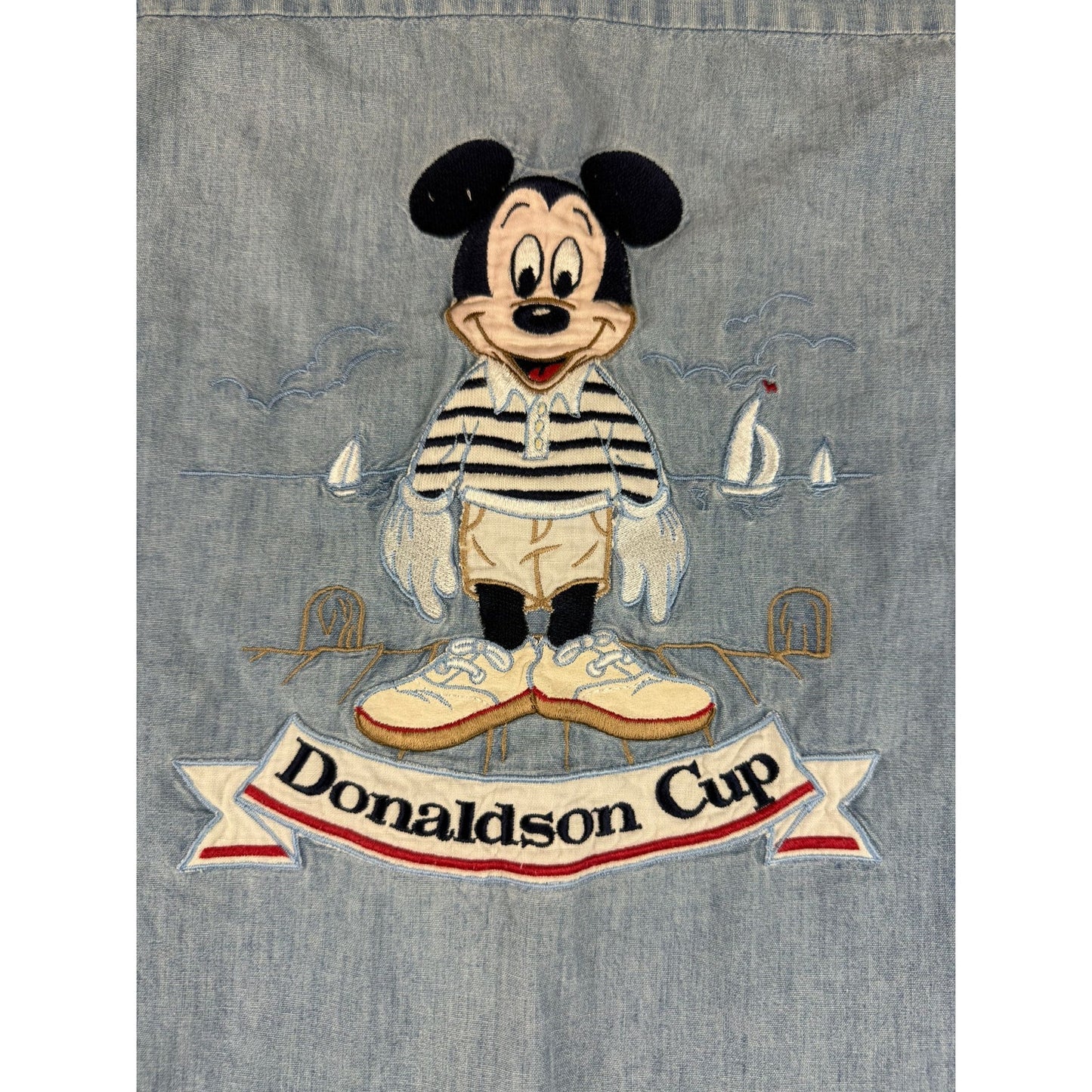 Disney Shirt Mens Large Mickey Mouse Back Graphic Embroidered Donaldson Cup