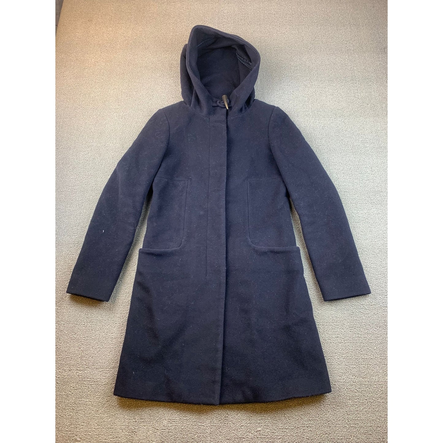 Babaton Women's XXS Navy Blue Hooded Wool Coat Outerwear Jacket