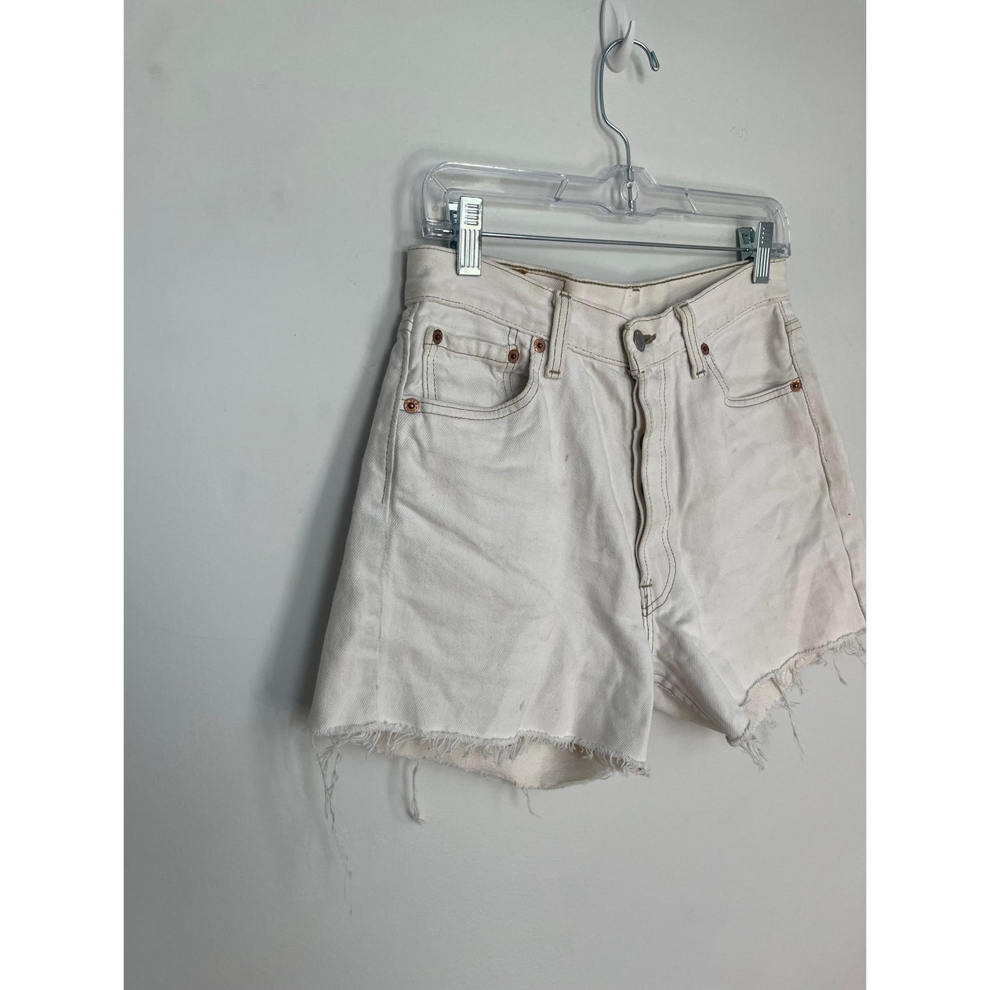 Levi's 501 Vintage Cutoff Shorts Women 30 White Denim High Rise Raw Hem