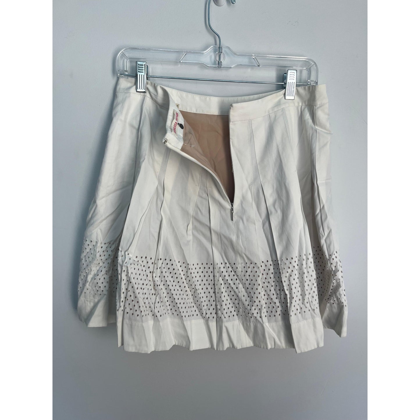 Rebecca Taylor Eyelet Mini Skirt Women 8 White Cotton Pleated Lined Summer