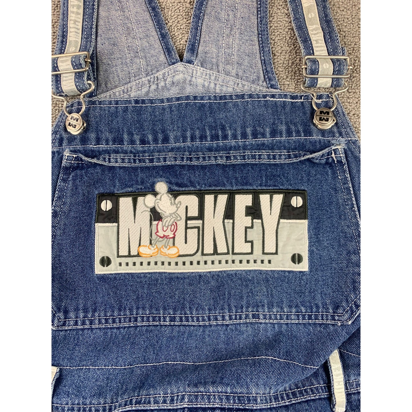 Vintage Disney Catalog Mickey Mouse Denim Overalls Women XL Mickey Bib Patch