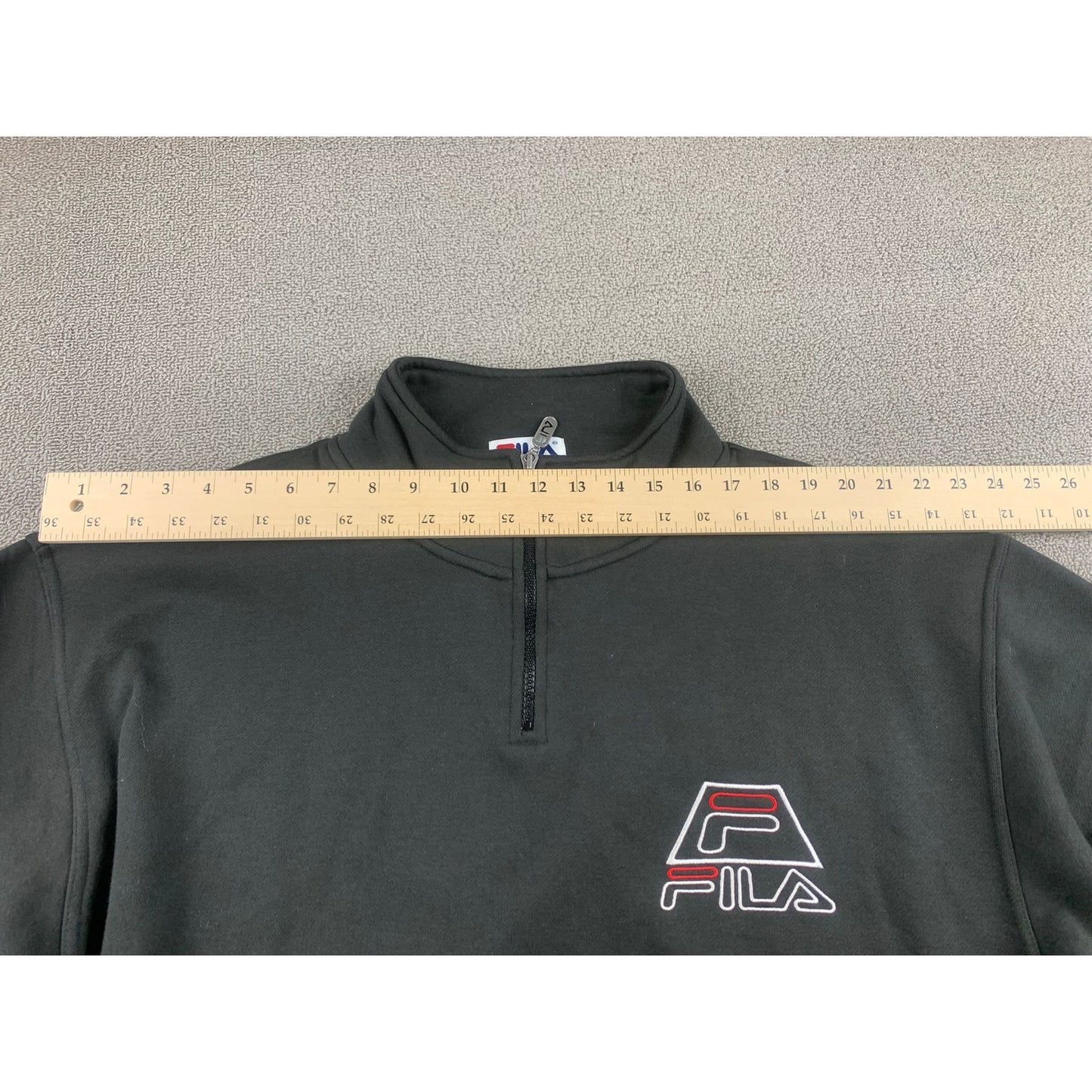 Fila Men Large Black Quarter-Zip Sweatshirt Cotton Blend Cool Logo