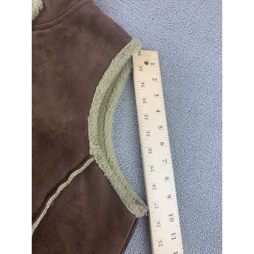 Boden Vest Women Large Faux Suede Shearling Lined Button Closure Brown