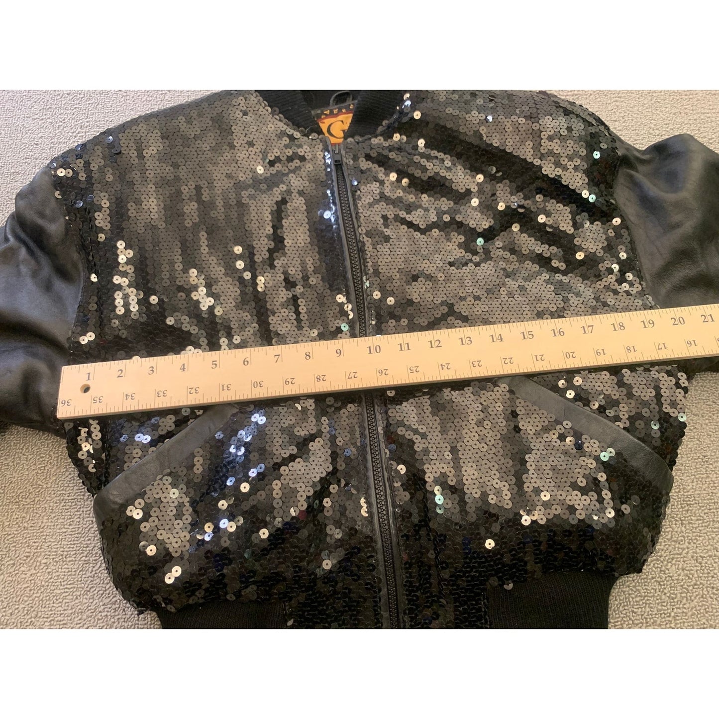 Vintage Y2K G-III LEATHER Women Small Black Sequin Leather Bomber Jacket
