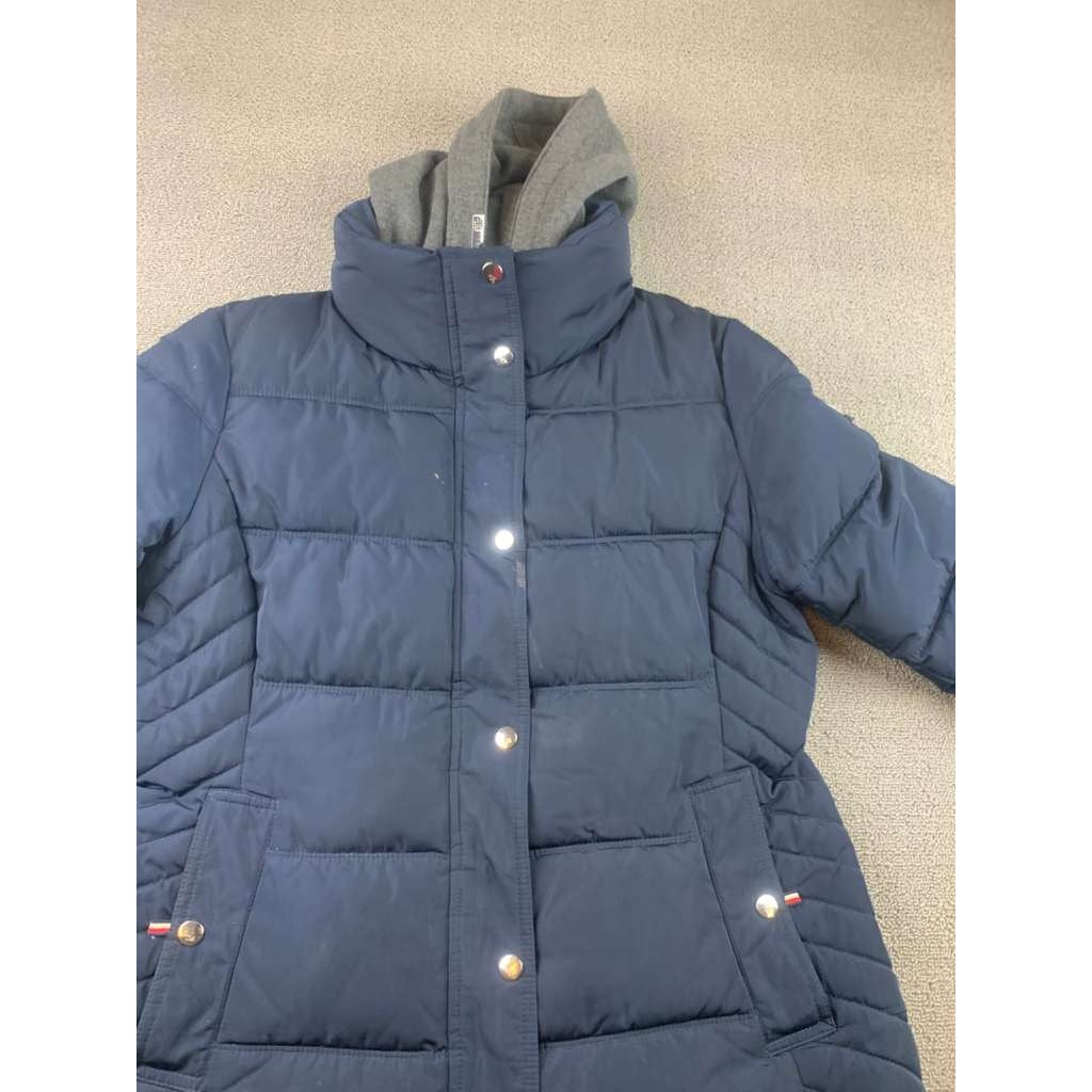 Tommy Hilfiger Women Size Large Puffer Jacket Hooded Lightweight Blue
