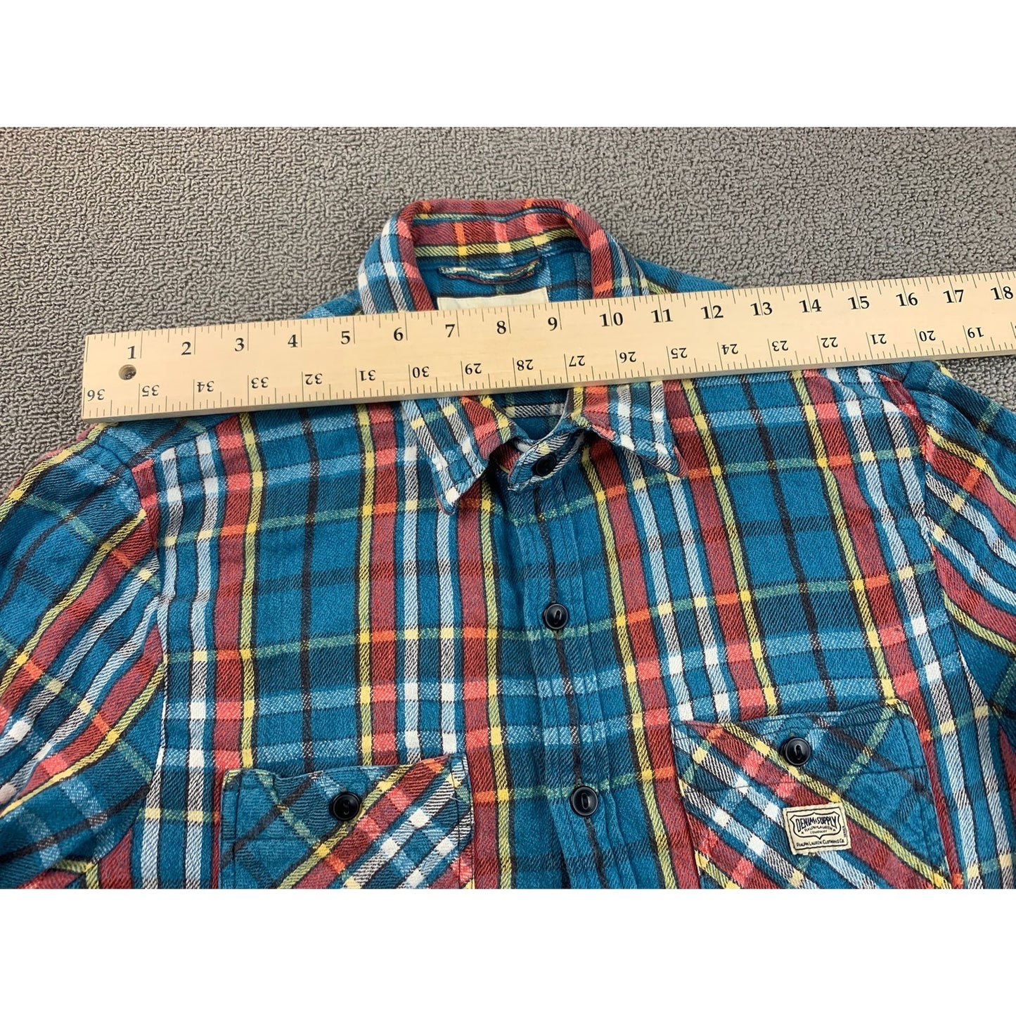 Archived Denim Supply Ralph Lauren Men Medium Blue Red Plaid Button Down Shirt