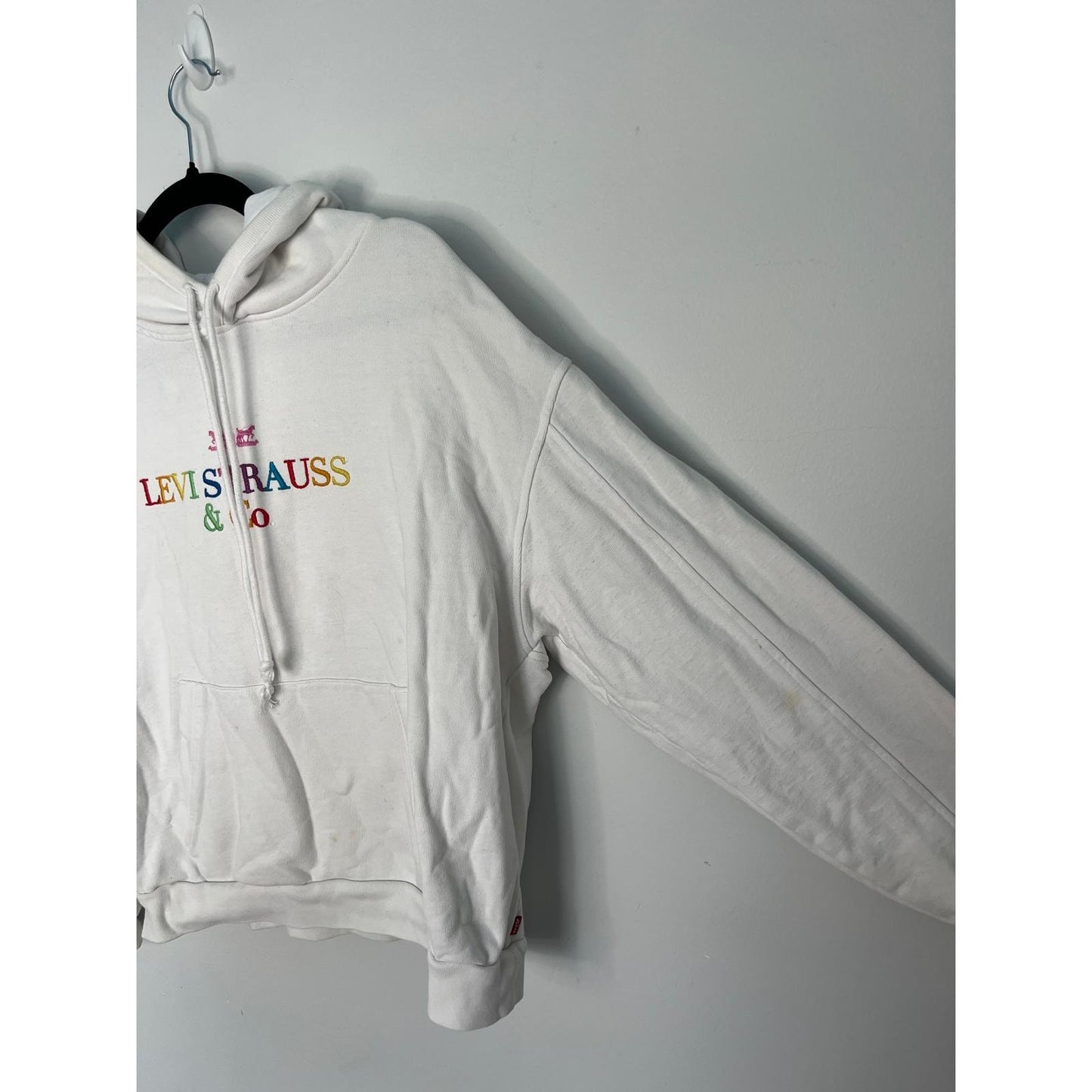 Levis Hoodie Women Small White Rainbow Logo Pullover Sweatshirt