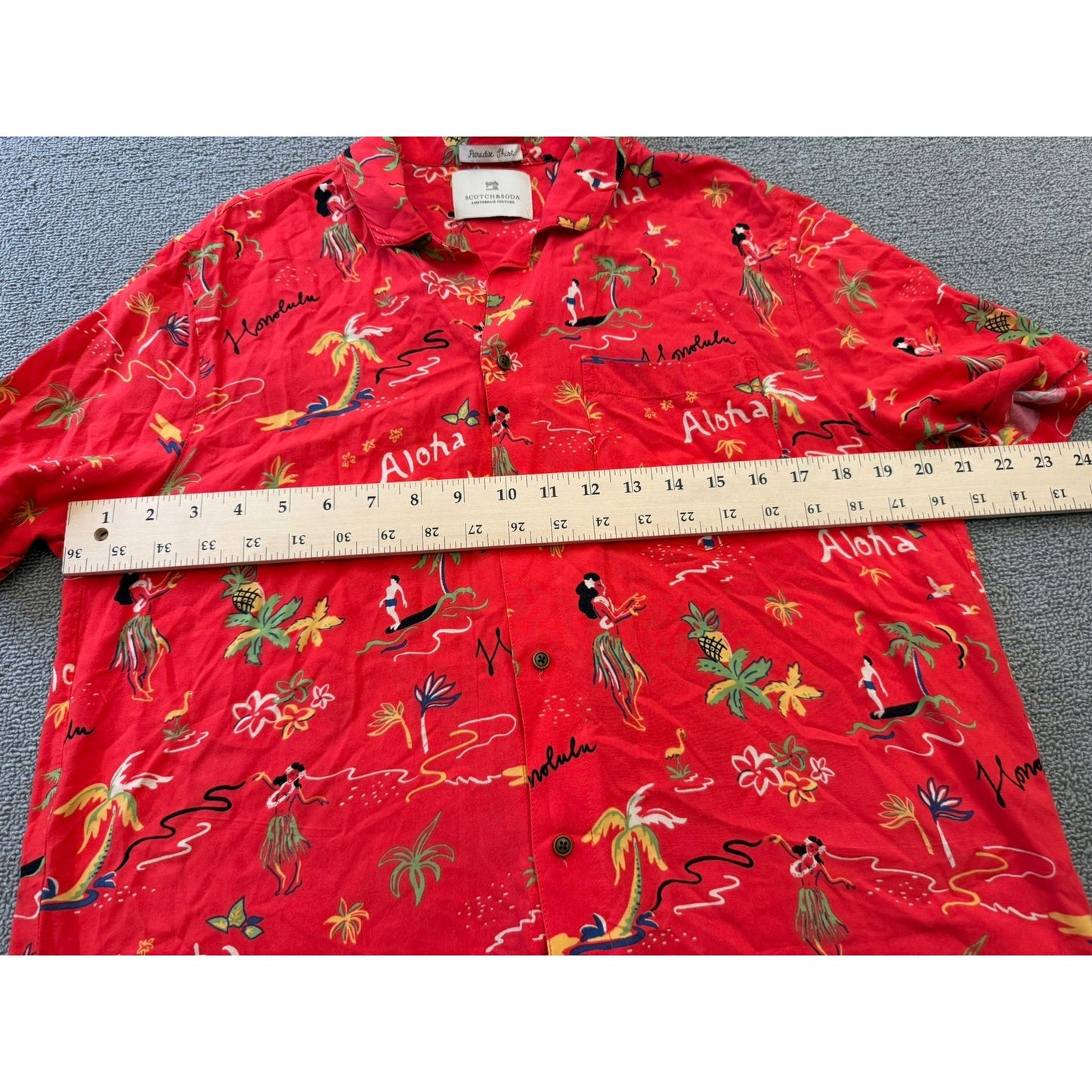 Scotch & Soda Men's Large Red Aloha Shirt Hawaiian Island Getaway