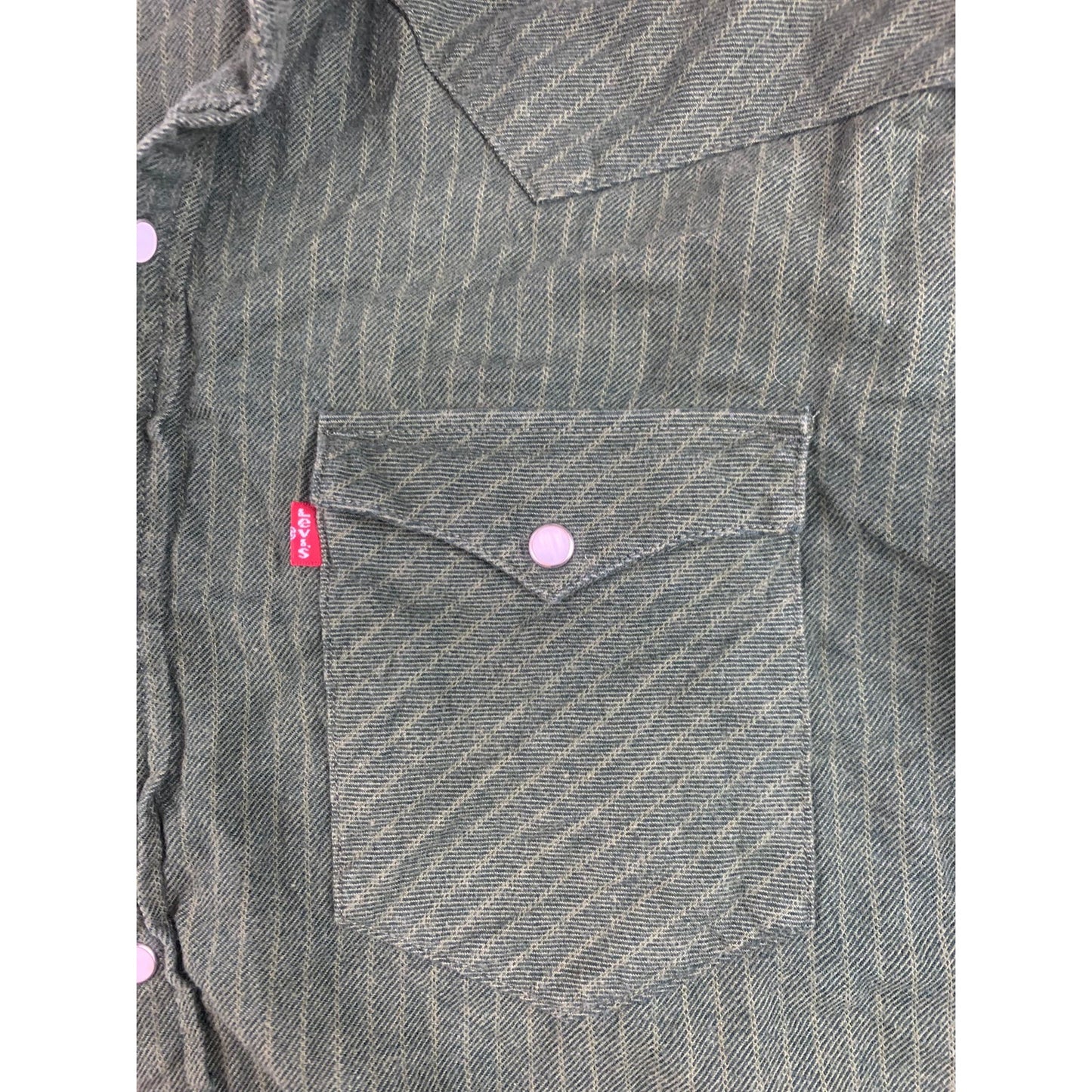 Levi's Men's Size XL Flannel Western Shirt with Green Stripes and Pearl Snaps