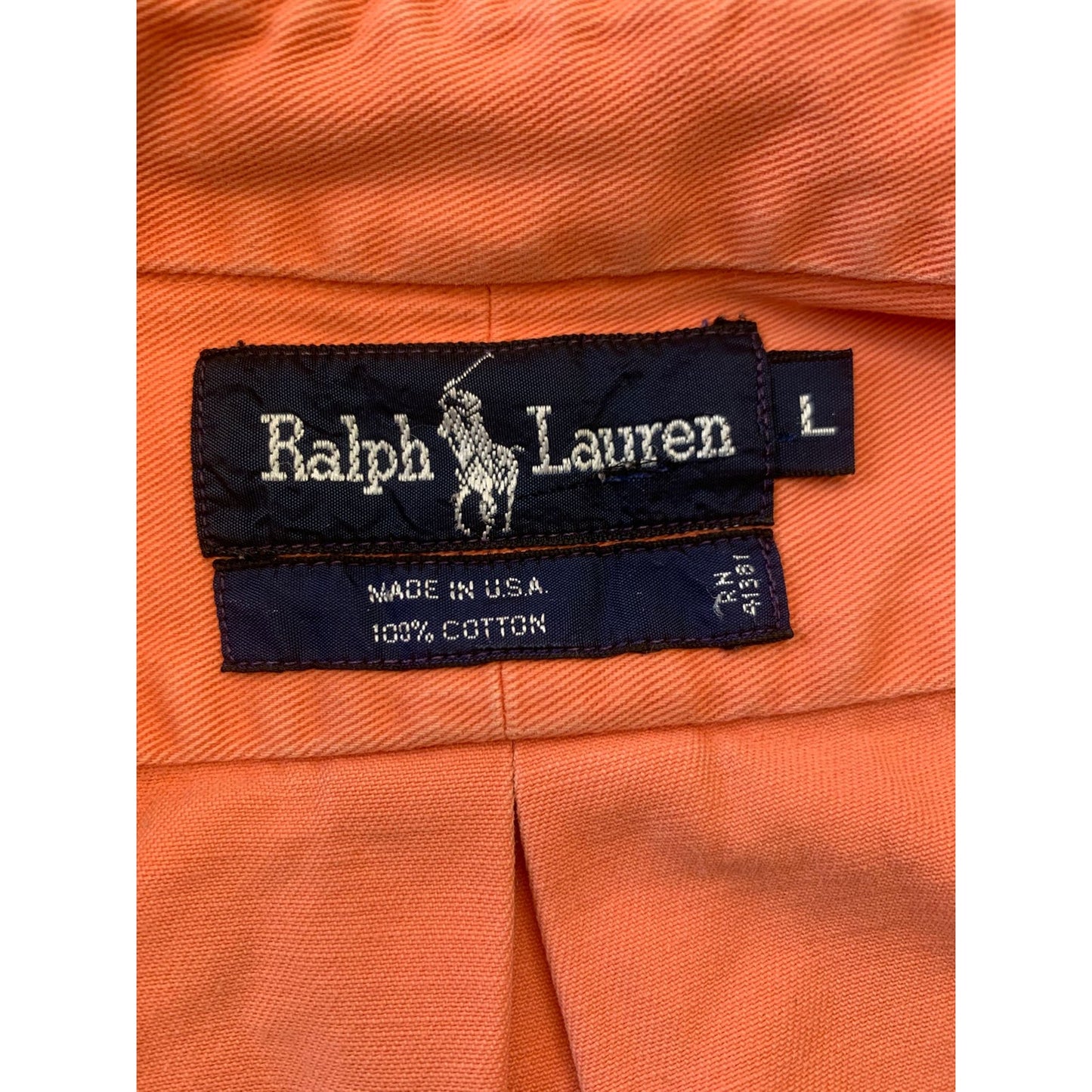 RALPH LAUREN Men's Large Orange Solid Button-Down Shirt