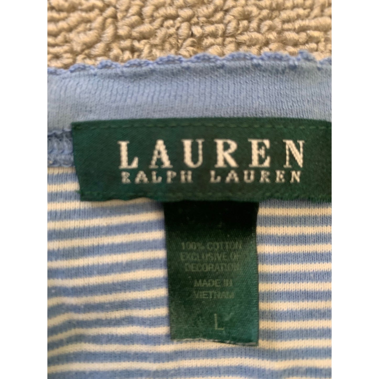 Lauren Ralph Lauren Women's Large Blue Striped Cotton Long Sleeve Loungewear