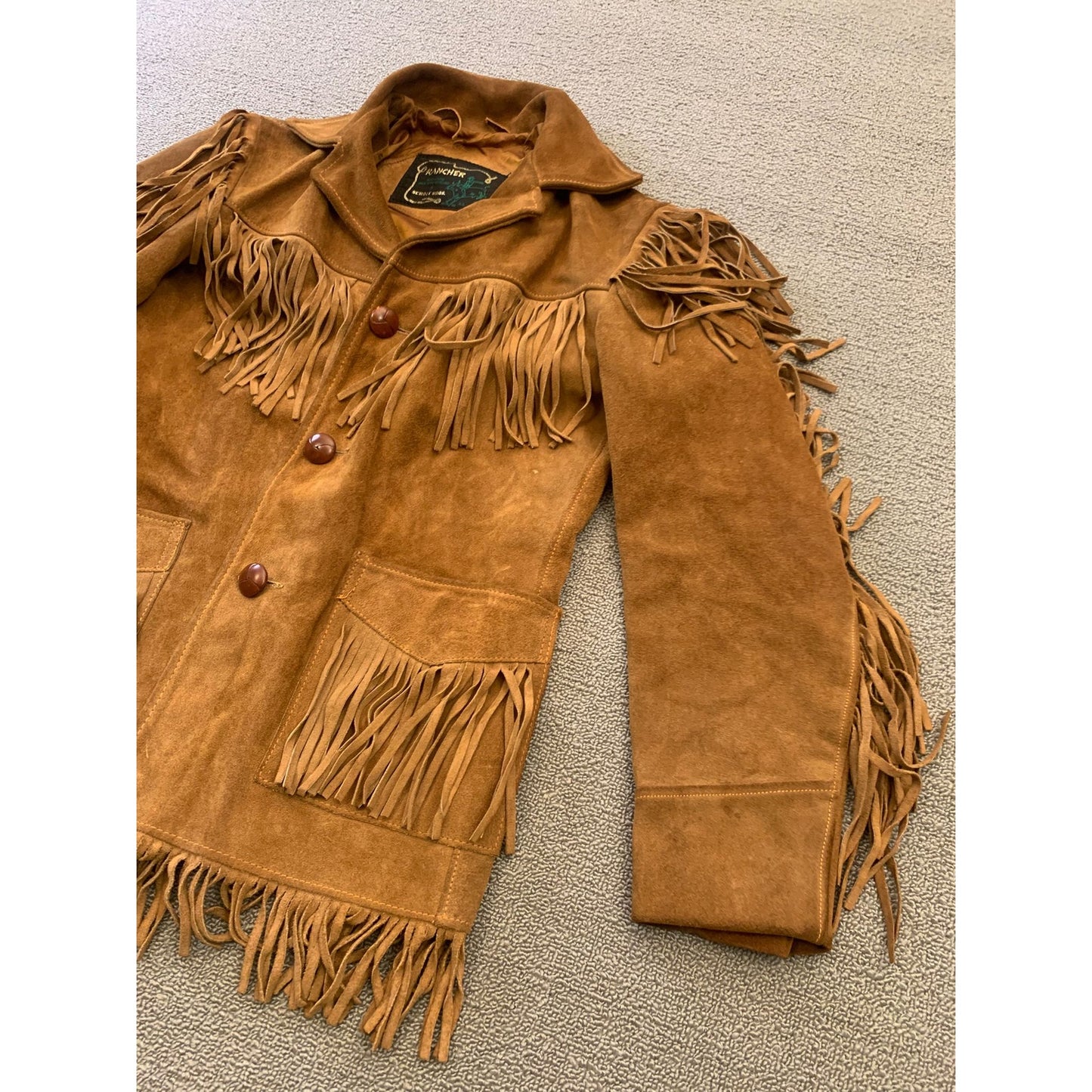 VINTAGE SCHOTT BROS. RANCHER Size 16 Brown Suede Fringe Jacket