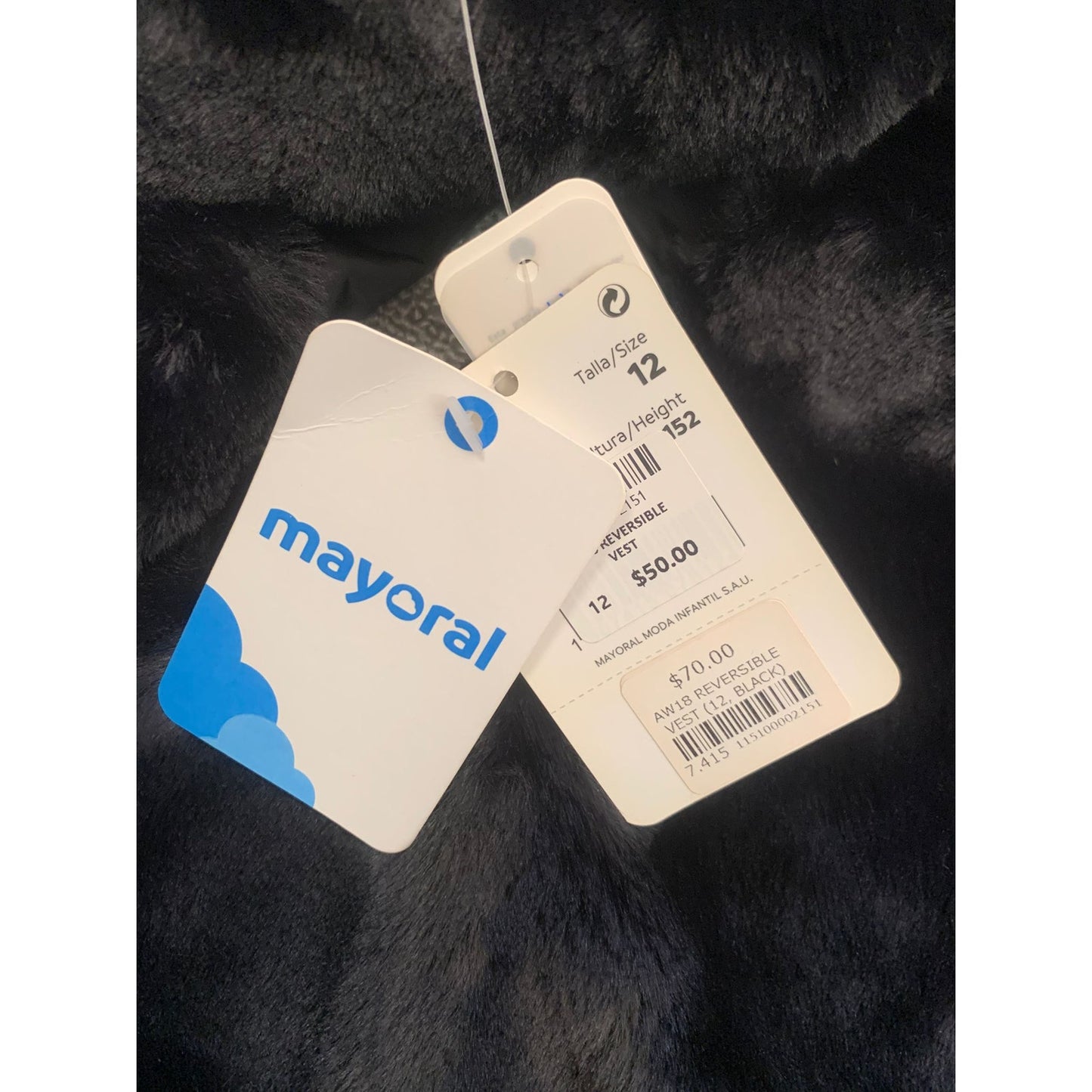 Mayoral Girls Size 12 Black Reversible Puffer Vest Outerwear