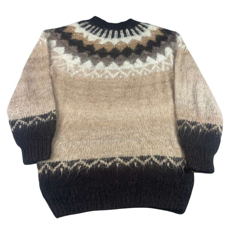 Bolivian Handknits Sweater Women M Beige Alpaca Wool Hand Knit Yoke Crewneck