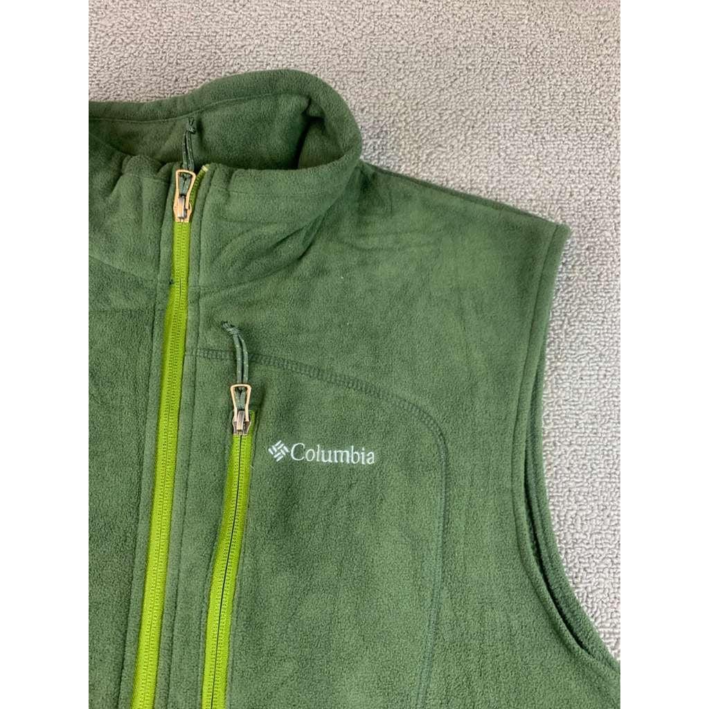 Columbia  Mens L Green Fleece Vest Full Zip Chest Pocket Hiking Outdoor