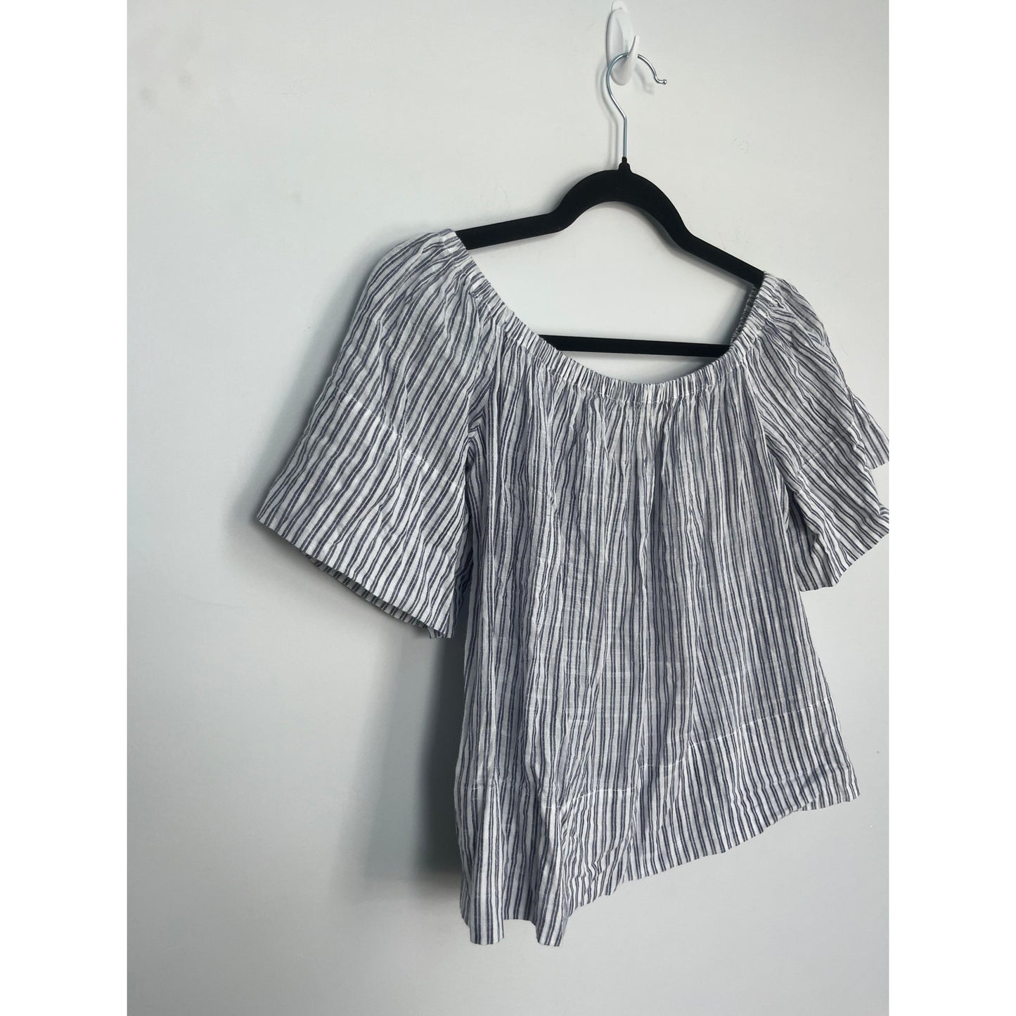AG Adriano Goldschmied Striped Linen Blouse Women M Off Shoulder Summer Top