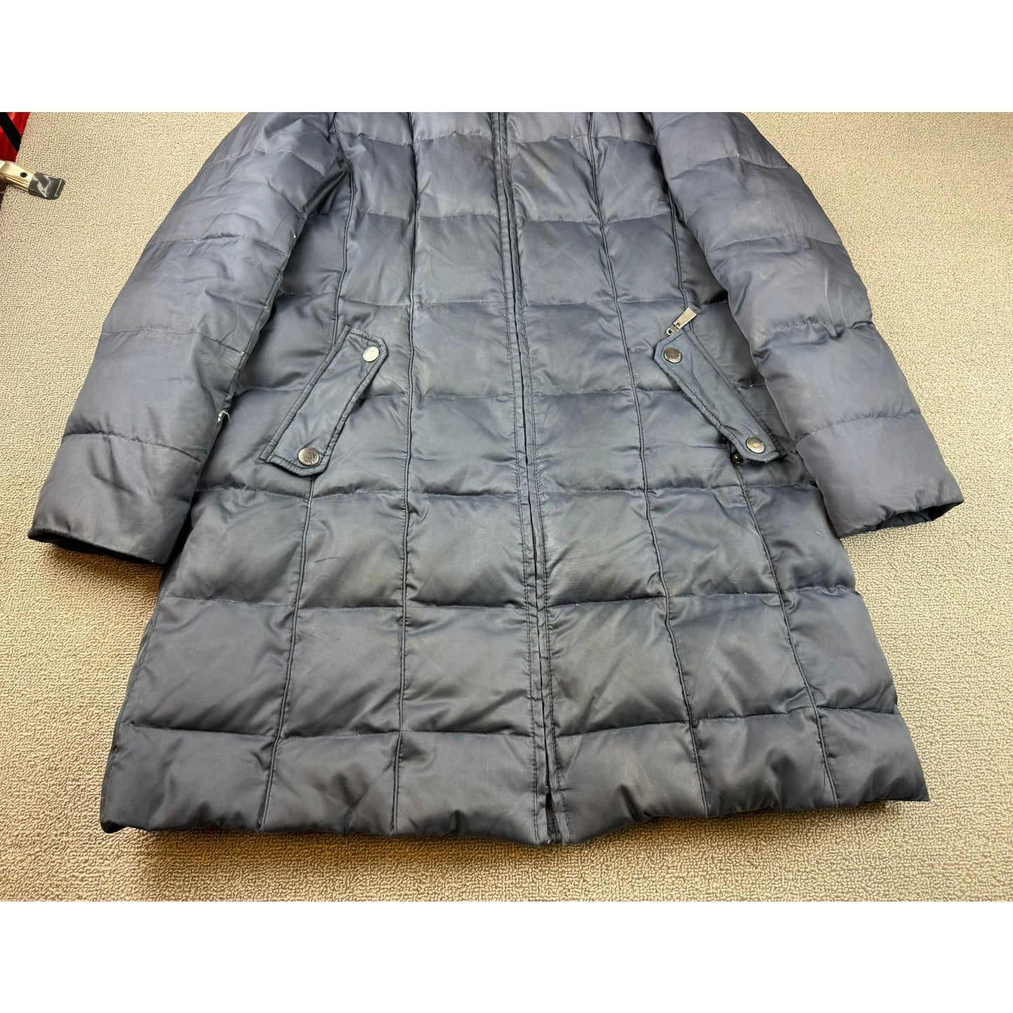 Nautica Women's Medium Navy Blue Hooded Fur Trim Puffer Coat