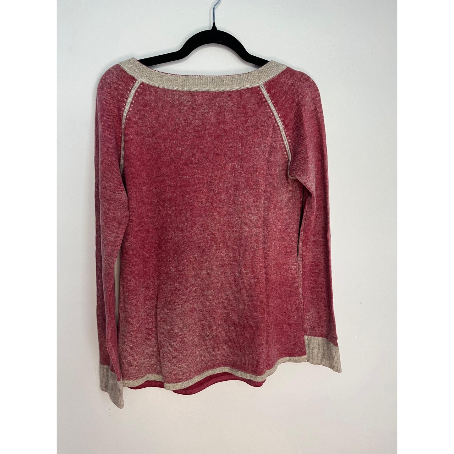 Raffi Cashmere Raglan Sweater Women M Red Contrast Stitch Crewneck
