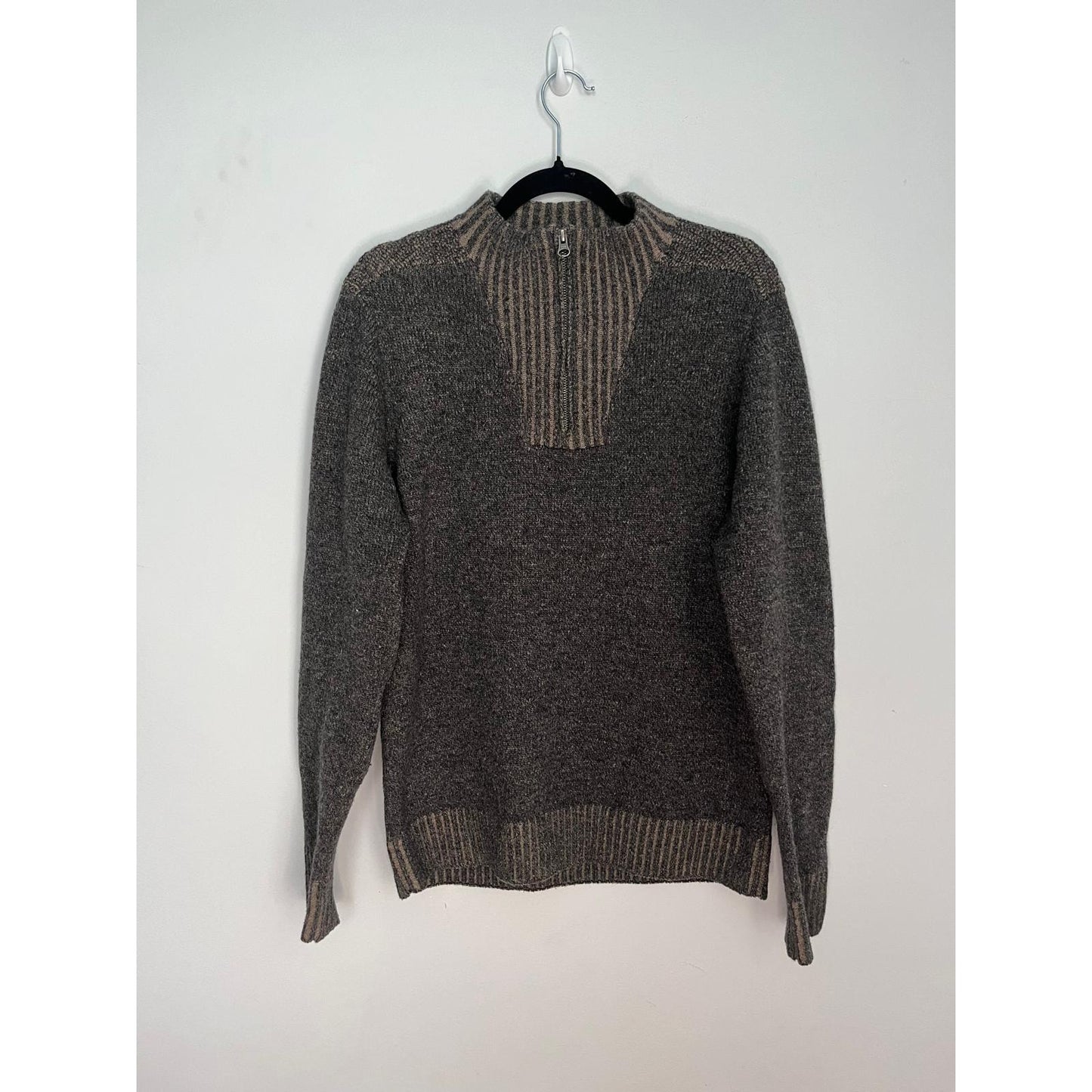 Blue by Pronto Uomo Wool Sweater Men M Gray Zip Neck Ribbed Trim Pullover