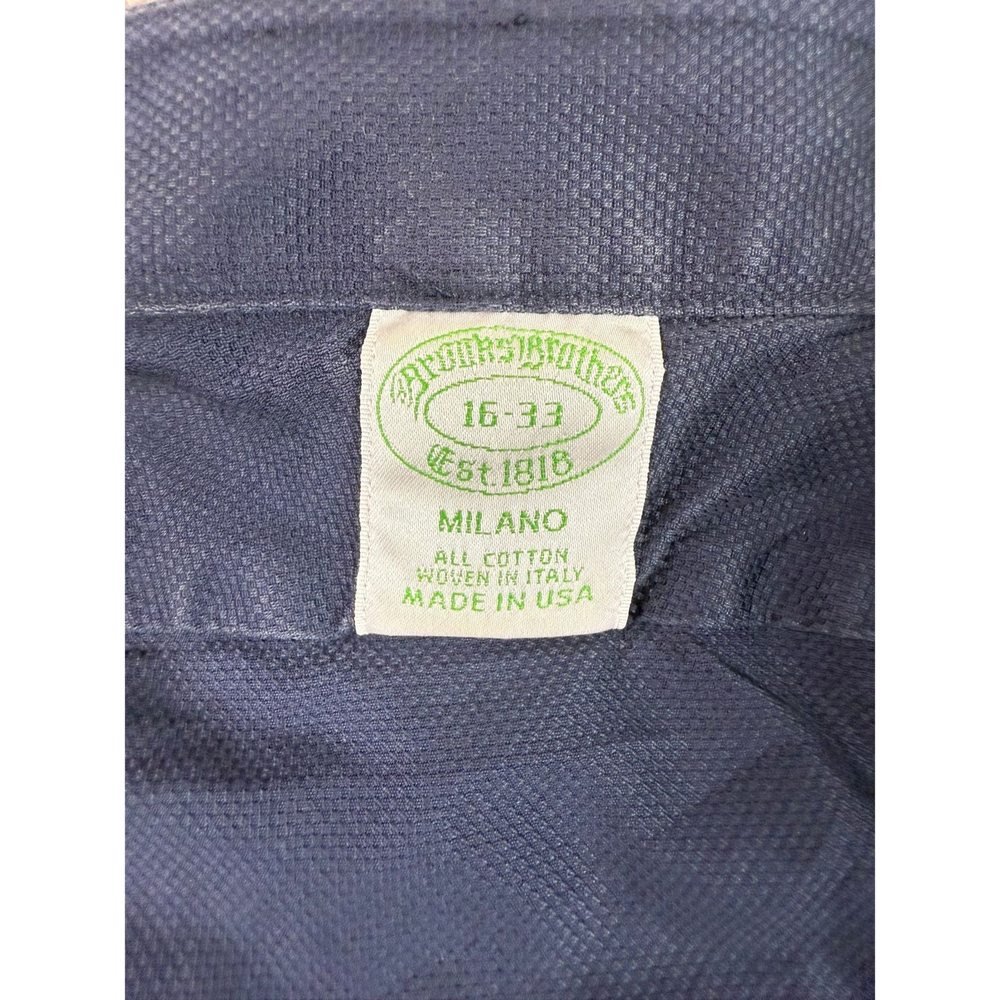 Brooks Brothers Milano Dress Shirt Men's 16-33 Navy Italian Fabric Made in USA