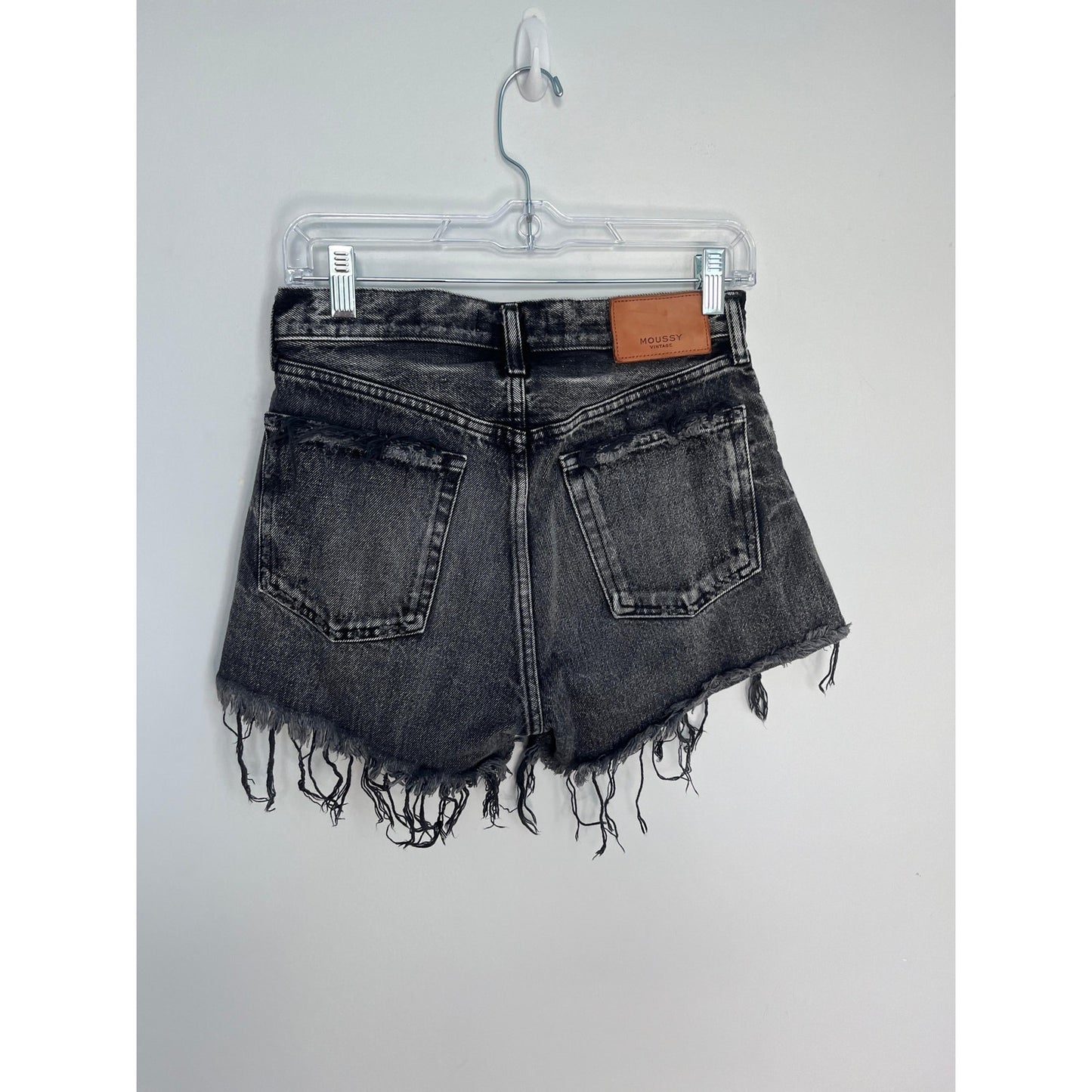 MOUSSY Vintage Denim Shorts Women 25 Black Distressed Raw Hem High Rise