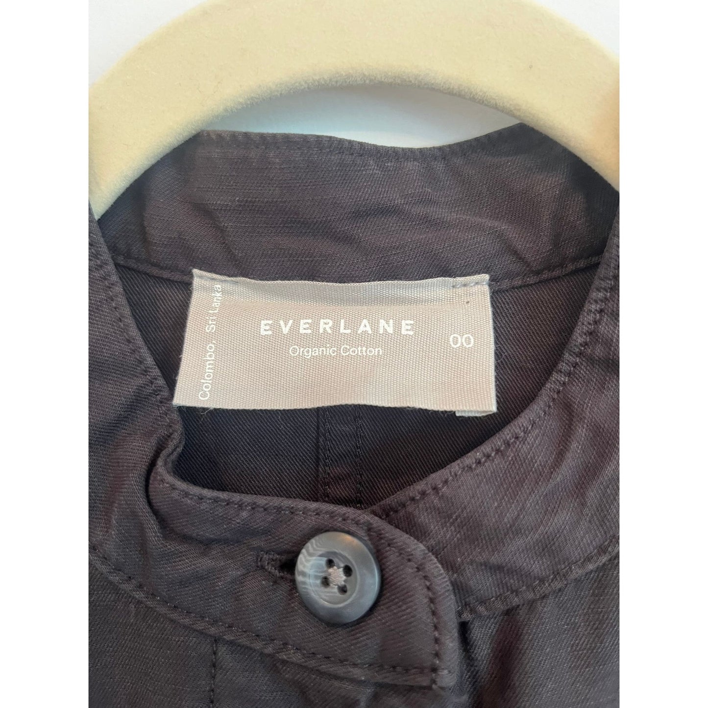 Everlane Utility Jumpsuit Women 00 Black Organic Cotton Short Sleeve Belted