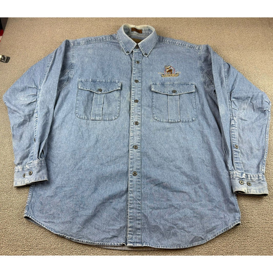 Browning Men’s Denim Button Down Shirt Large Embroidered Buck Logo Macau 90's