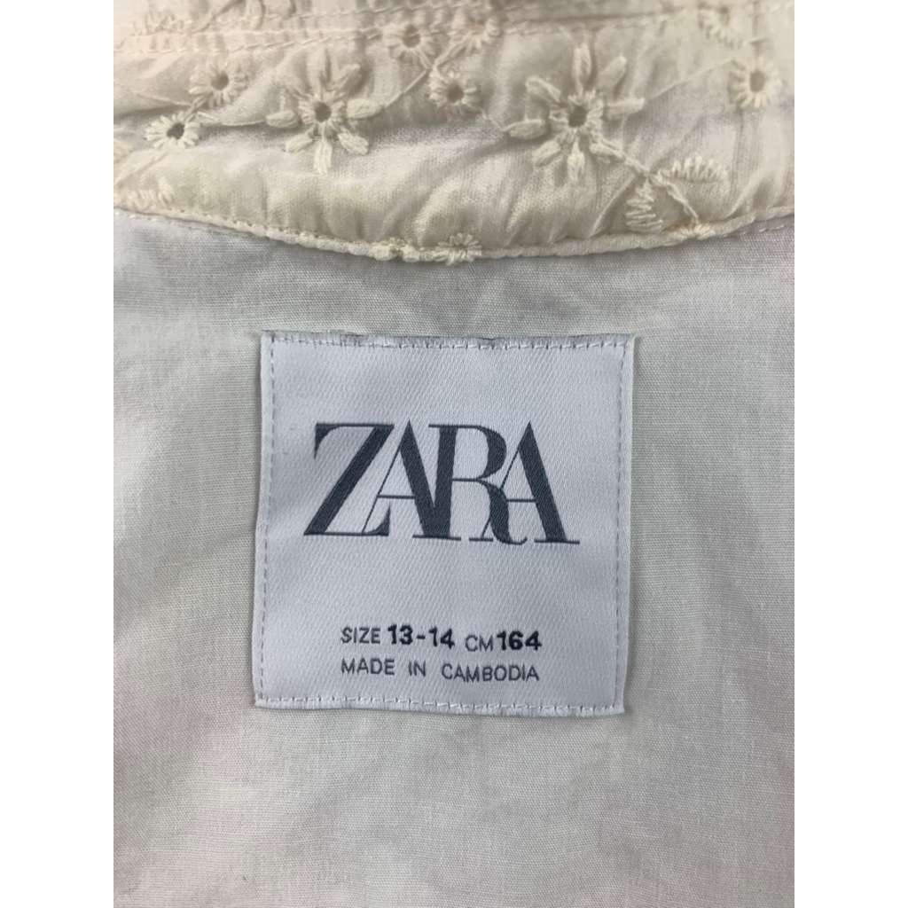 Zara Embroidered Jacket Kids13-14 Cream Floral Eyelet Bomber Elastic Hem