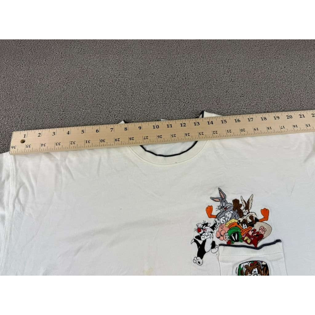 VTG Warner Bros Studio Store T Shirt XL 1999 Embroidered Looney Tunes White