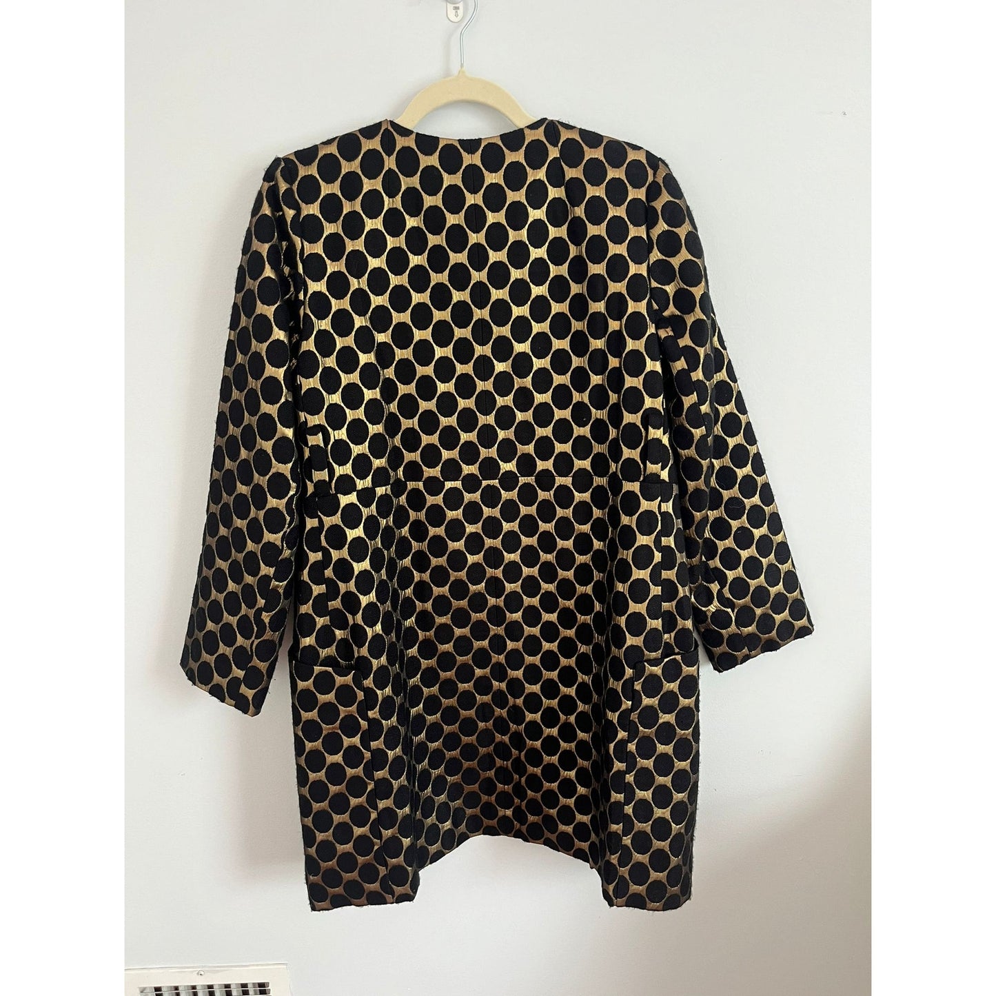 Diane von Furstenberg Coat Women 4 Polka Dot Metallic Open Front Long Jacket